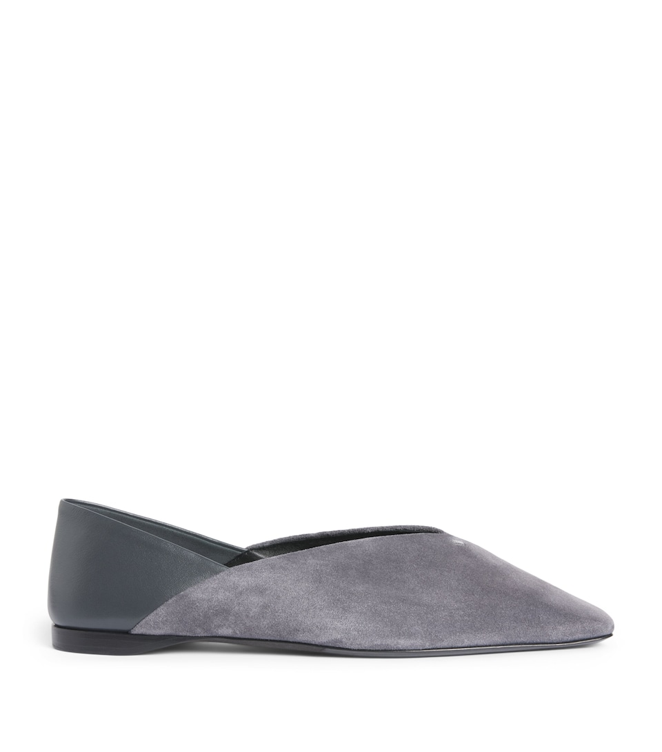 Max Mara Suede Leather-Trim Ballet Flats Medium Grey