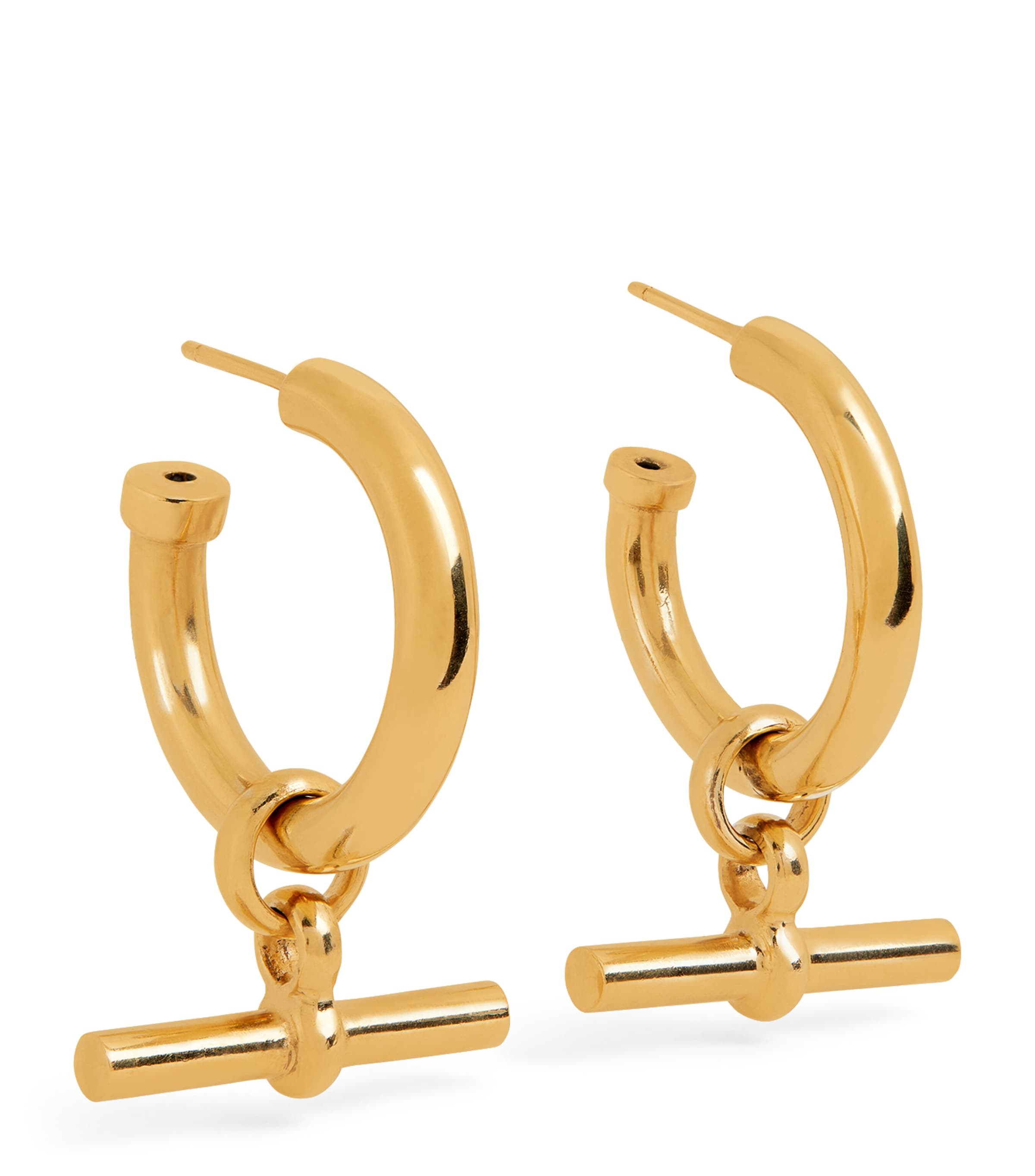 Large Gold-Plated T-Bar Hoop Earrings