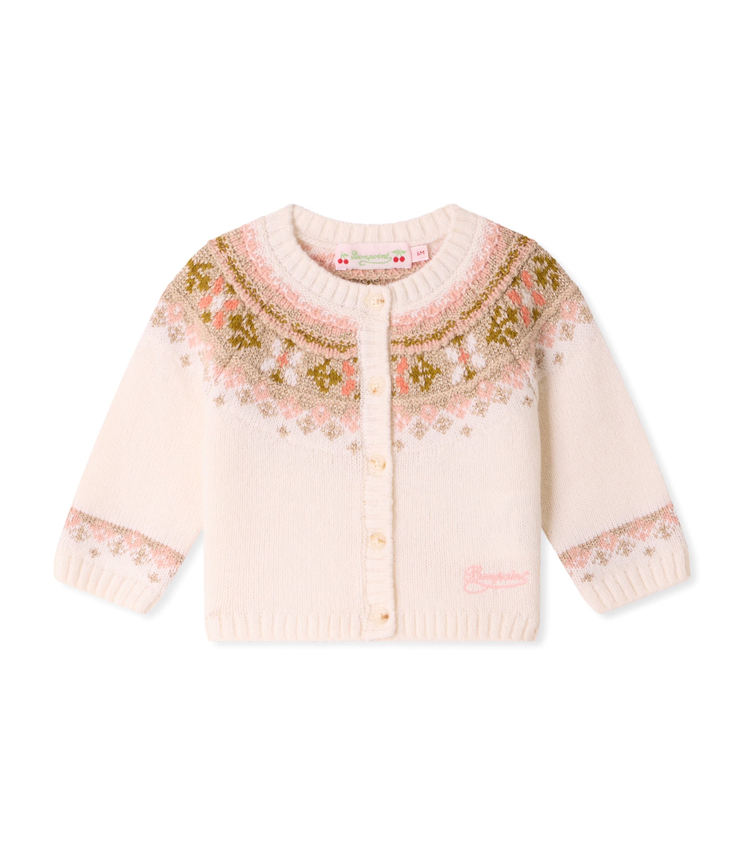 Bonpoint Wool-Blend Fair Isle Cardigan (6-18 Months) Blanc Naturel