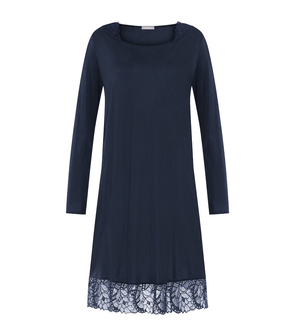 Hanro Womens Modal Lace-Trim Nightdress Deep Navy