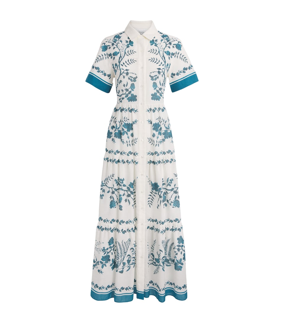 Erdem Womens Cotton-Linen Printed Maxi Dress Wld Frn Btncl Drm Bl