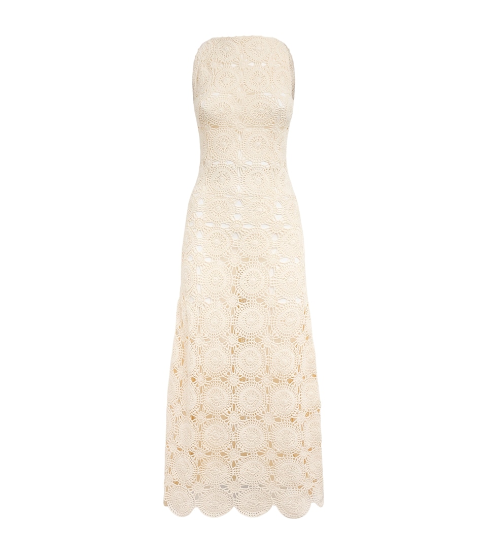 ESCVDO Womens Crochet Siula Maxi Dress Ivory
