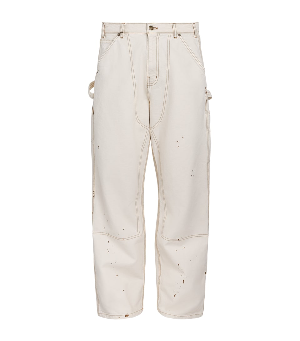 Cherry Los Angeles Mens Cotton Paint Splatter Carpenter Trousers Vintage White