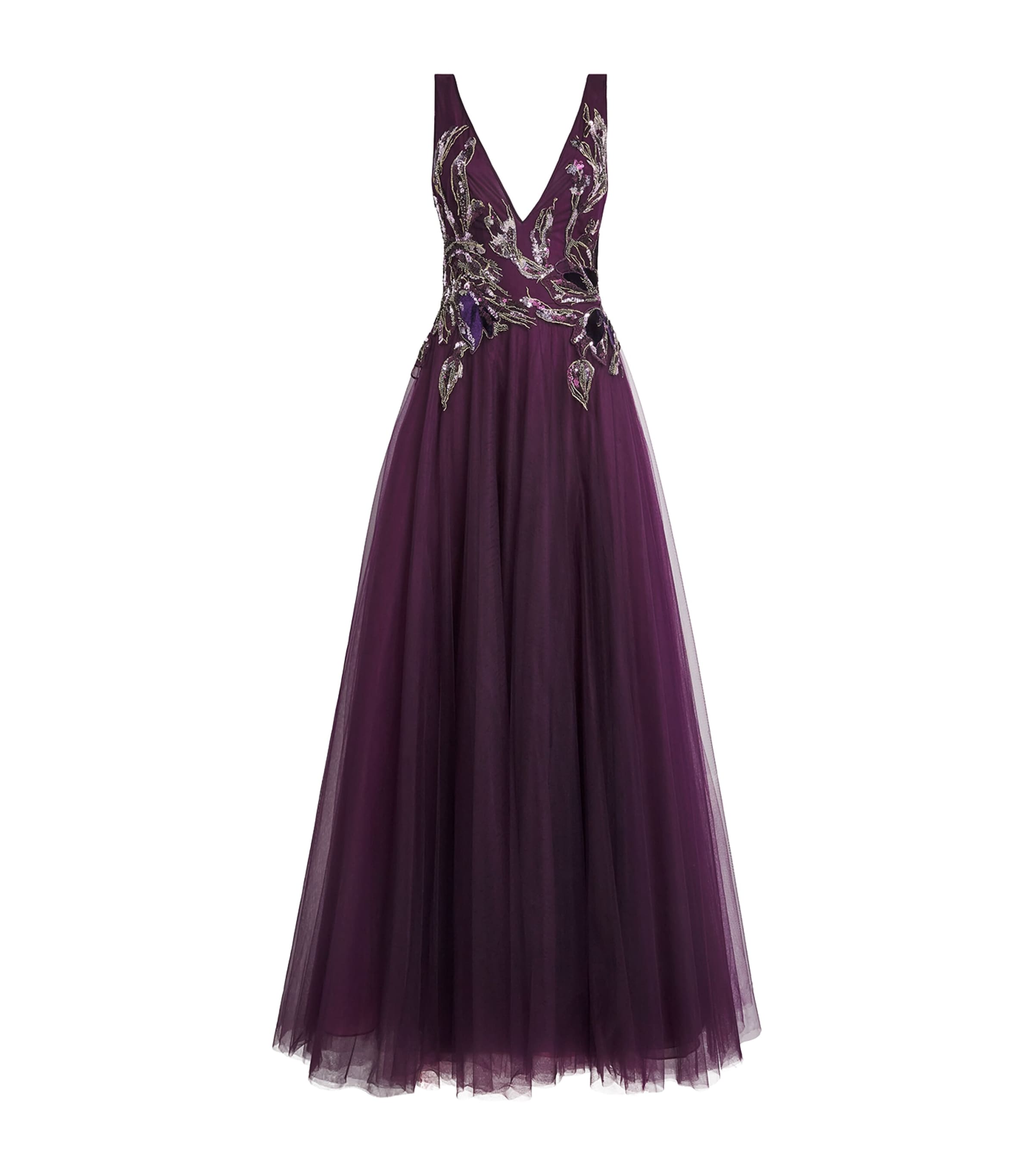 Costarellos Womens Embroidered Tulle Vianna Gown Purple
