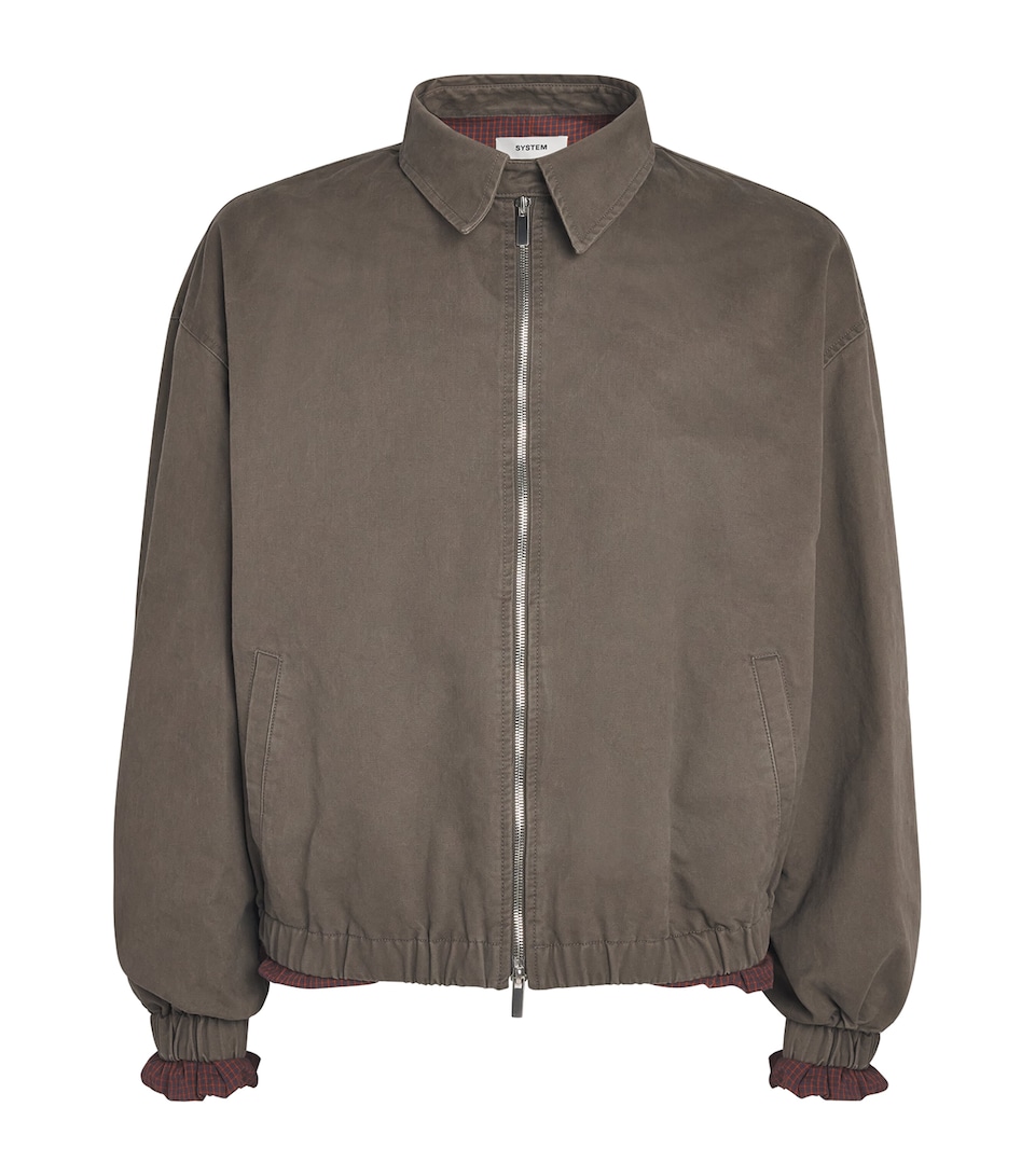 System Mens Cotton Check-Lining Bomber Jacket Khaki Brown