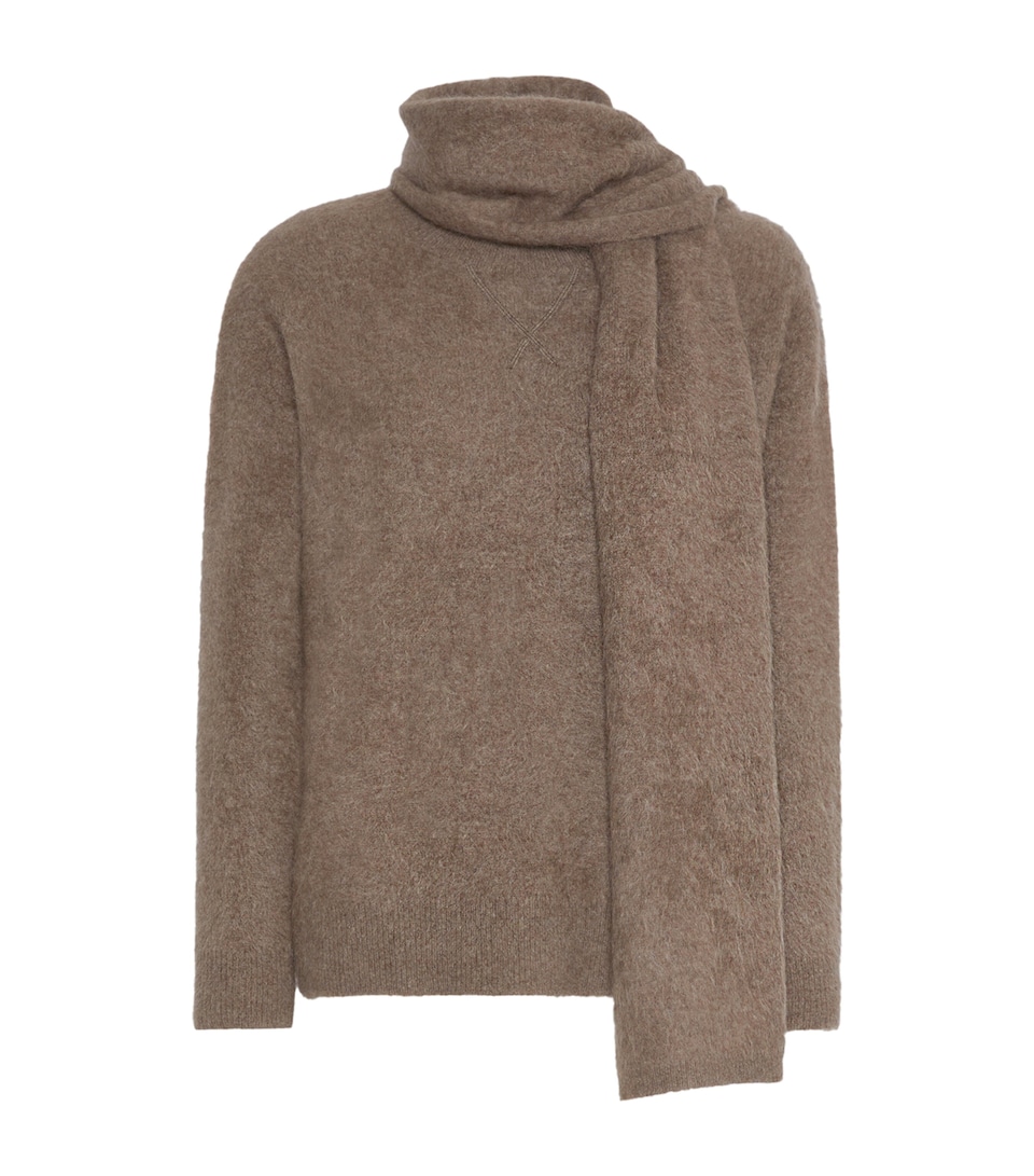 Max Mara Womens Yak Scarf-Detail Sweater Beige