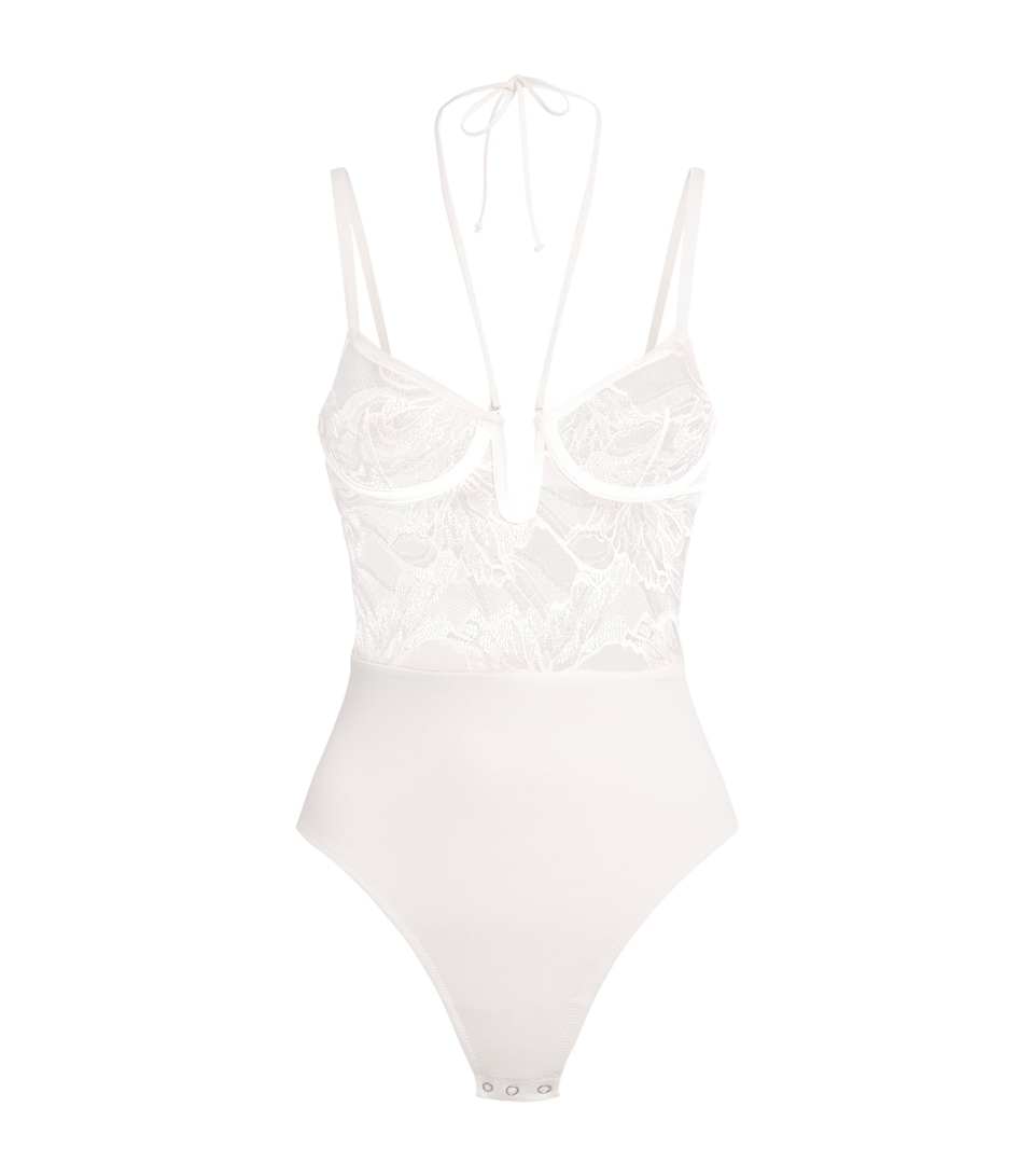 Wolford Womens Lace Shaping Bustier Bodysuit Salt