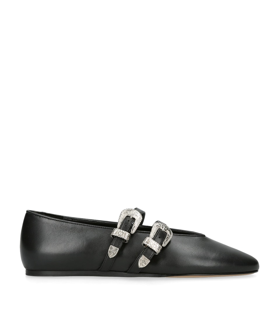 Le Monde Beryl Leather Buckle Claudia Ballet Flats Black