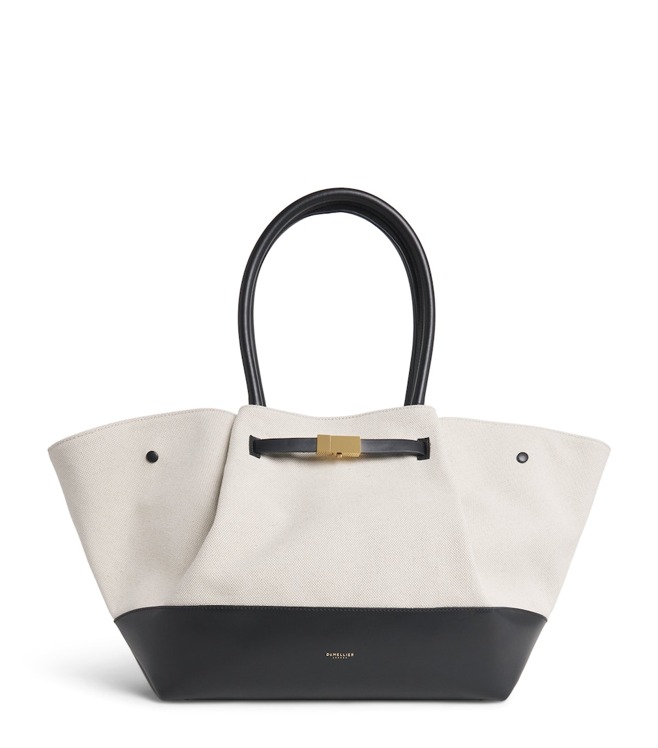 Demellier Canvas and Leather The New York Tote Bag Saltpepper/black Bse