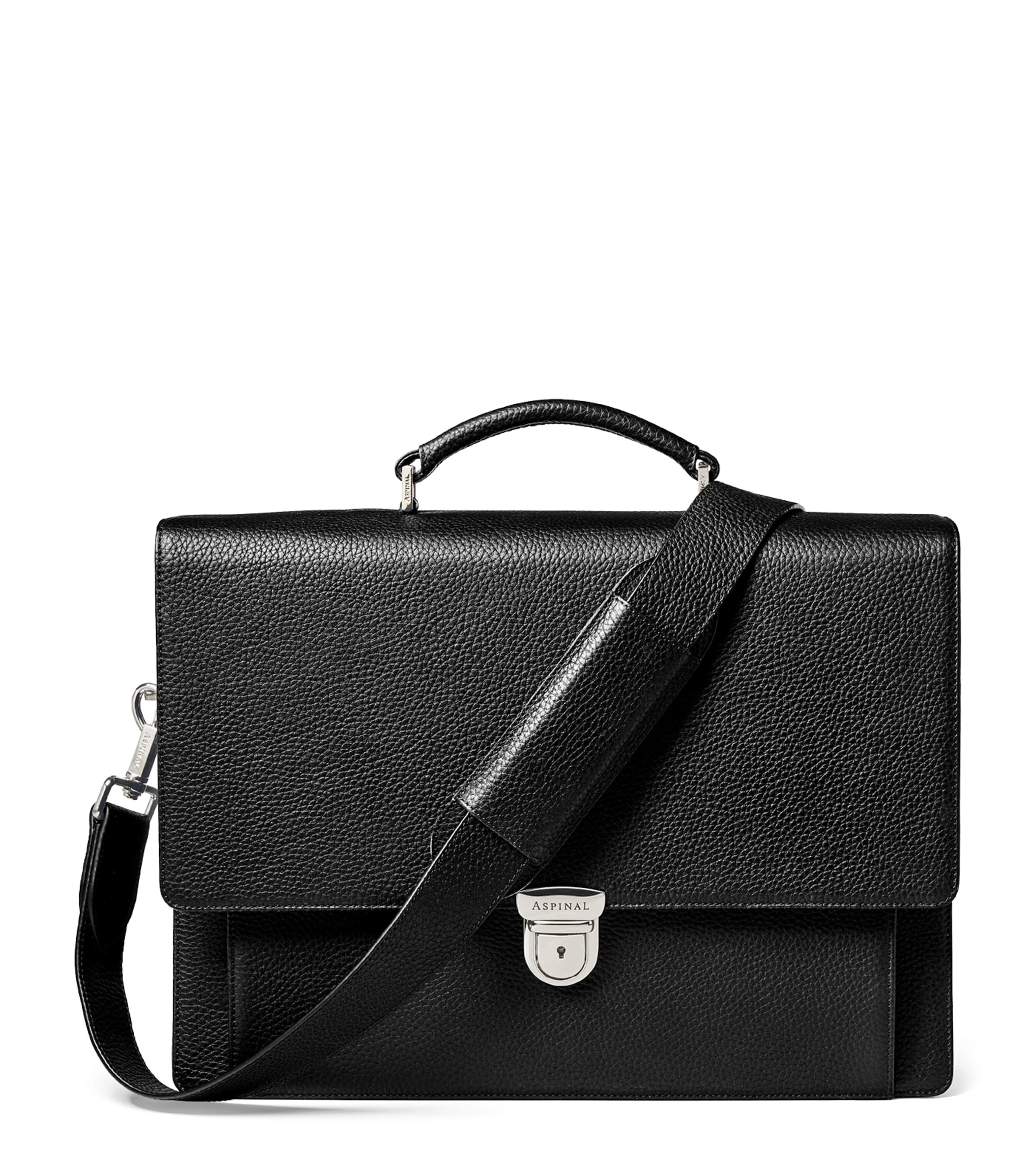 Aspinal Of London Leather City Laptop Briefcase Black