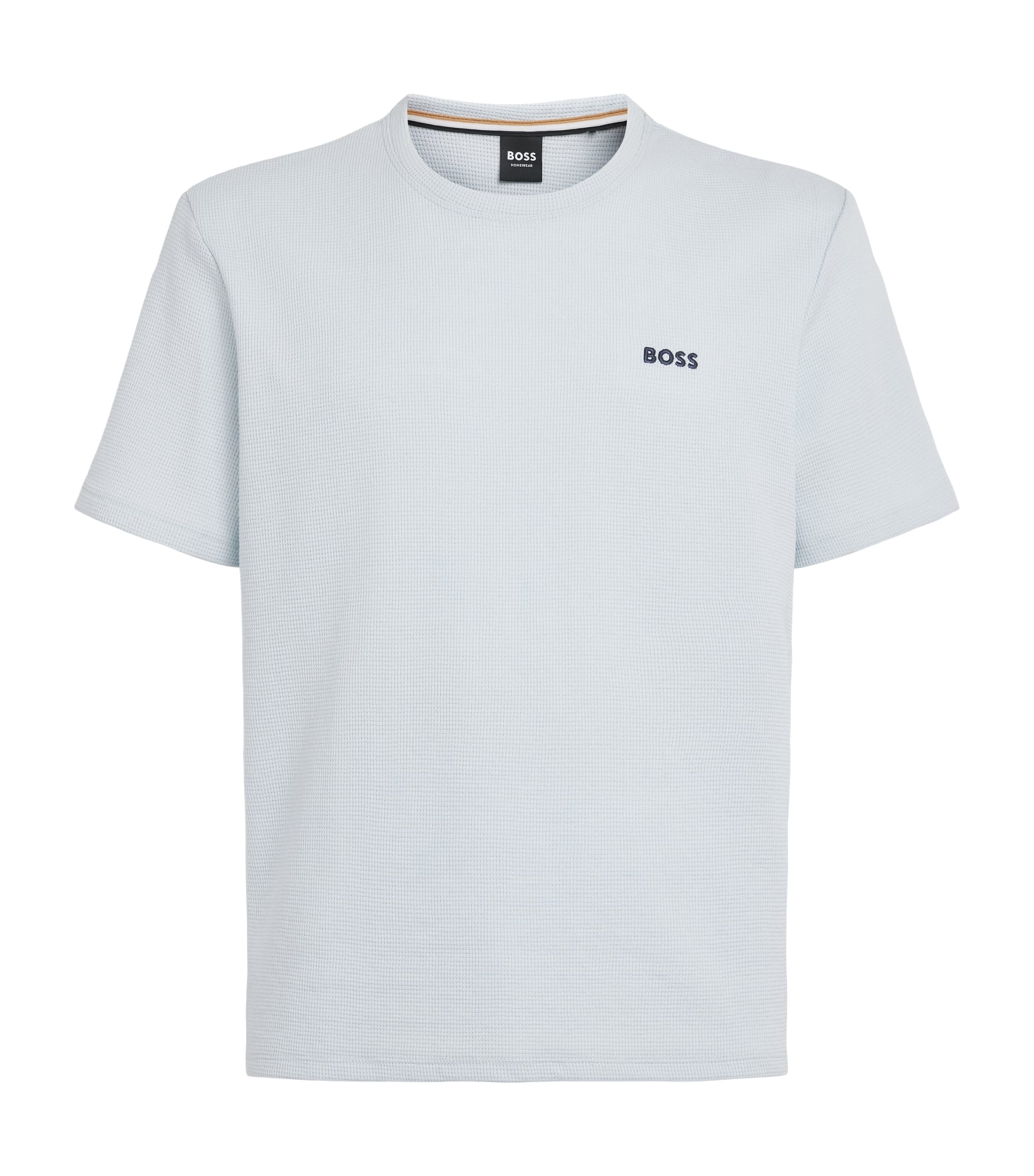 BOSS Mens Waffle-Knit Logo T-Shirt Open Blue