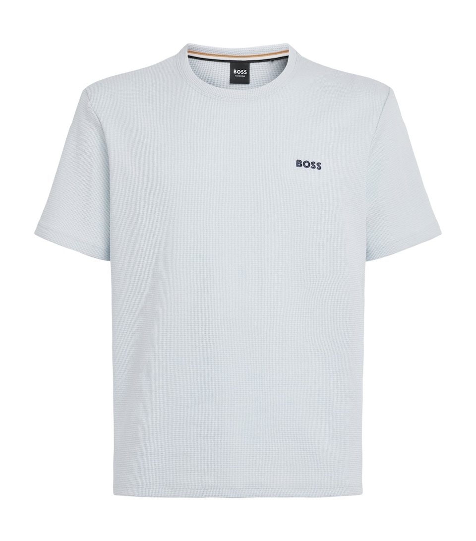 BOSS Mens Waffle-Knit Logo T-Shirt Open Blue