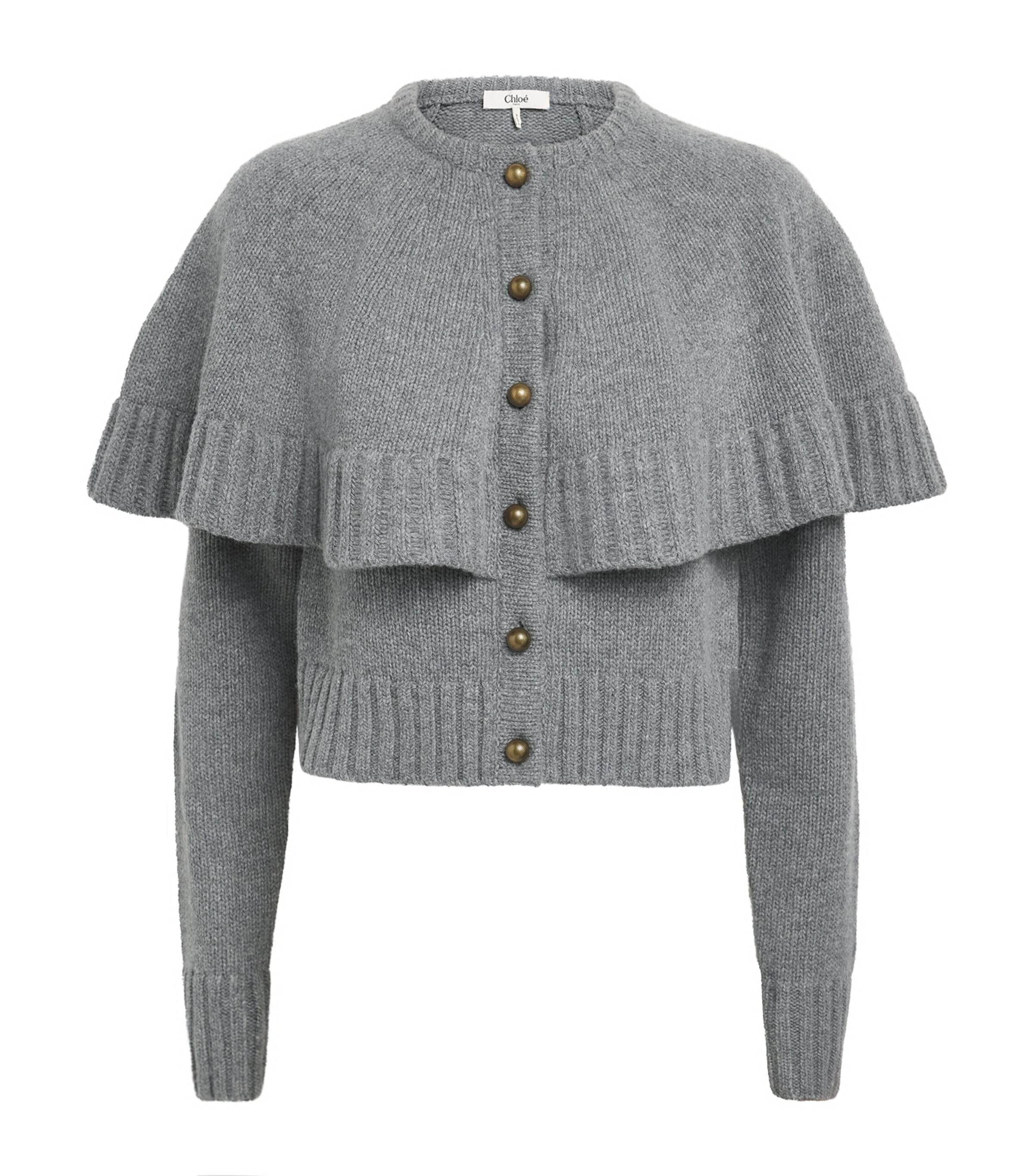 Chloé Womens Wool-Cashmere Cape Cardigan Divine Grey