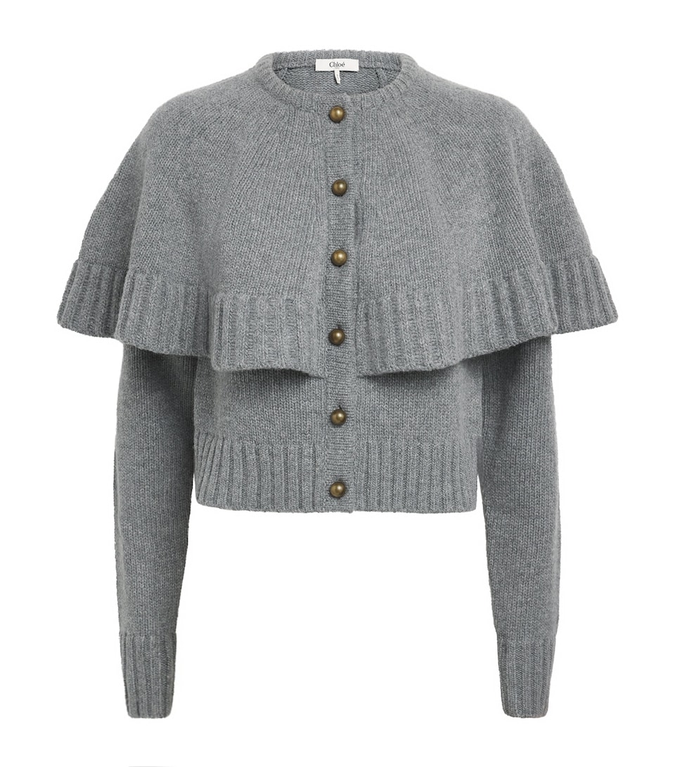 Chloé Womens Wool-Cashmere Cape Cardigan Divine Grey