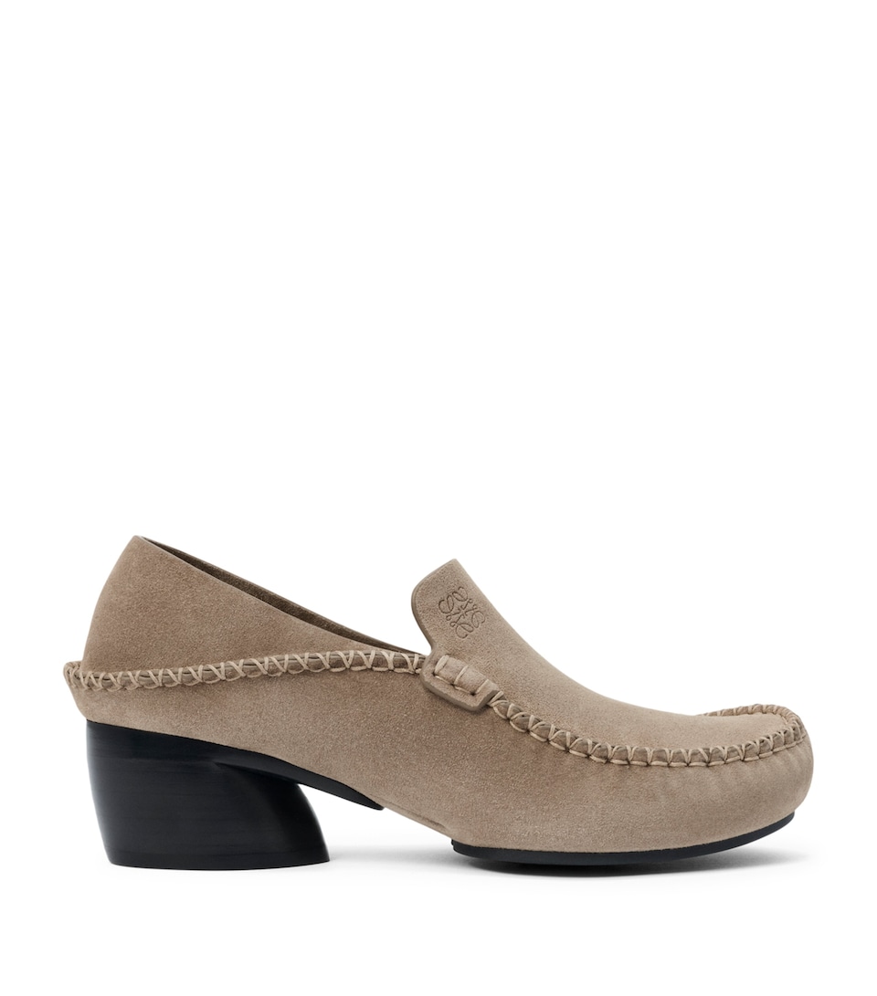 LOEWE Leather Oval Heeled Loafers 45 Hazelnut