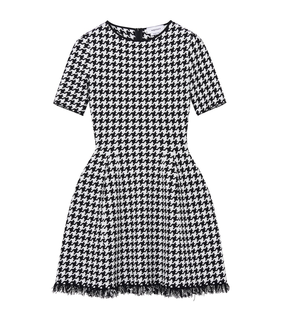 Frayed Houndstooth Mini Dress