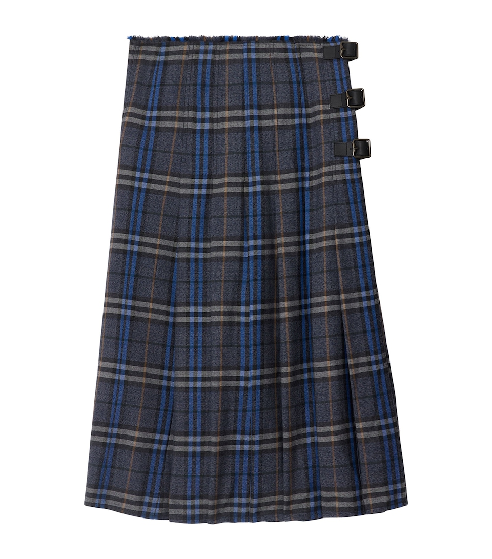 Burberry Womens Wool Check Midi Skirt B Oxd Blu/lt Granite