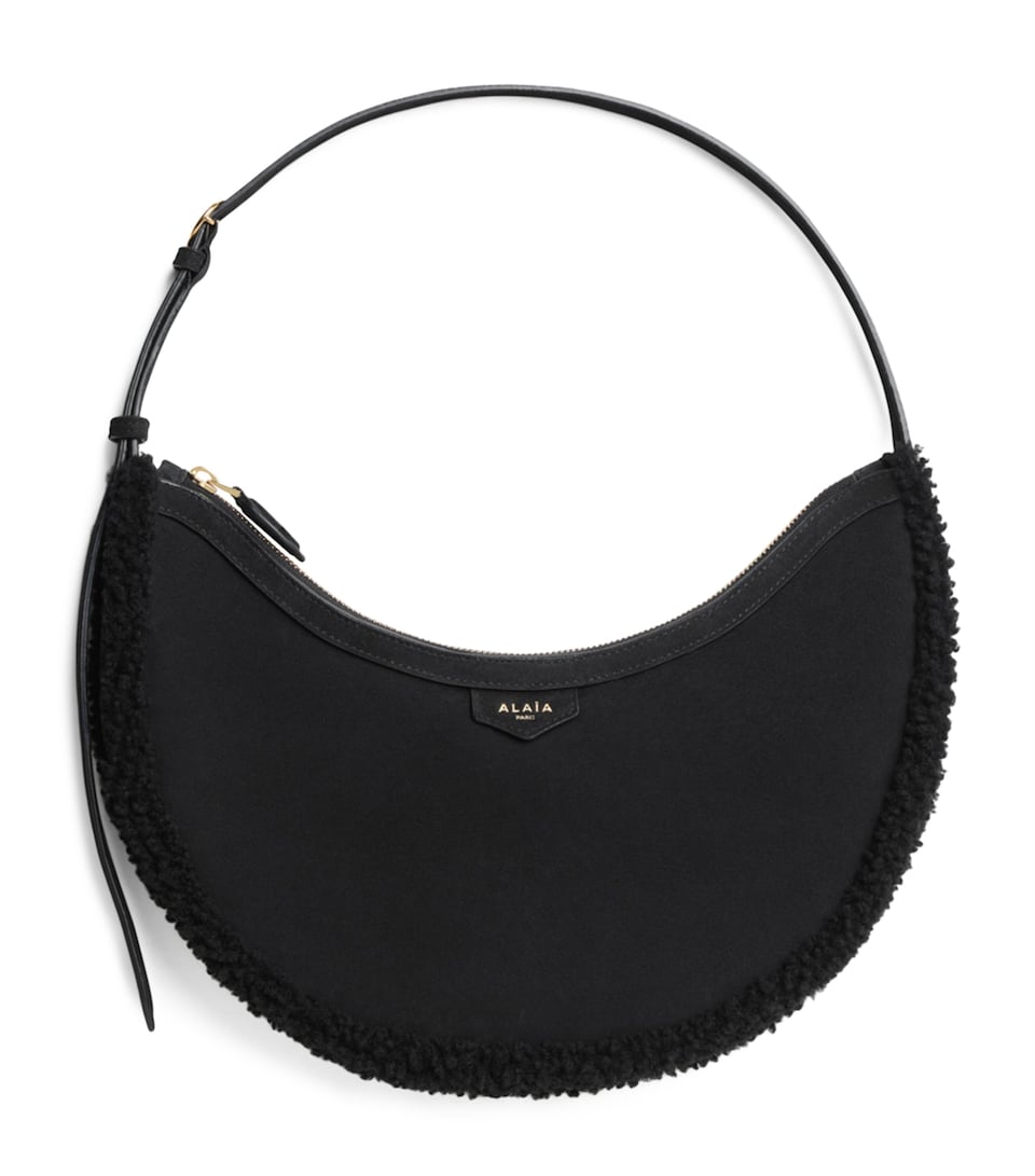 Alaïa Small Shearling One Piece Demi Lune Shoulder Bag Black