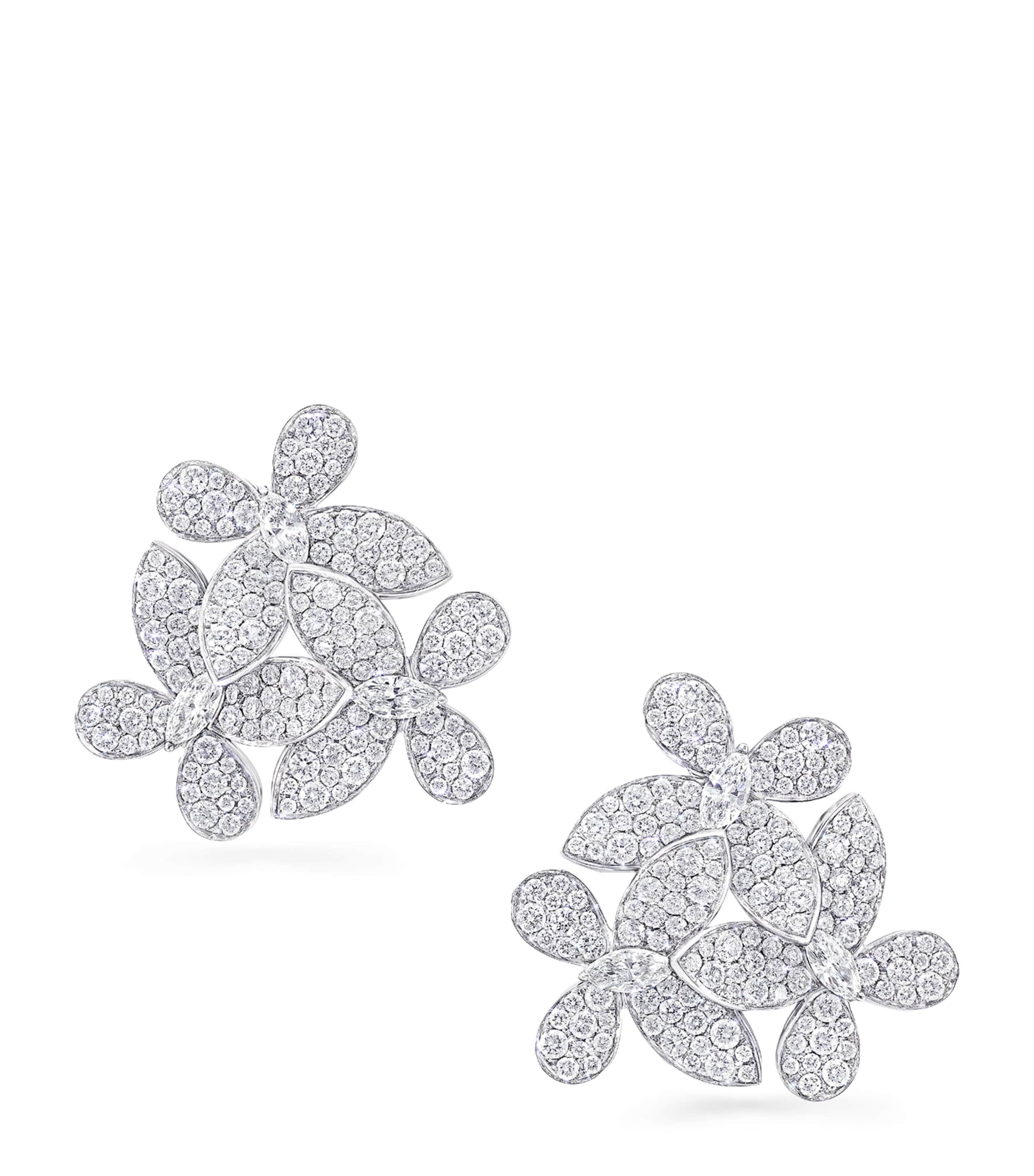 Graff White Gold and Diamond Triple Butterfly Clip-On Earrings White Gold