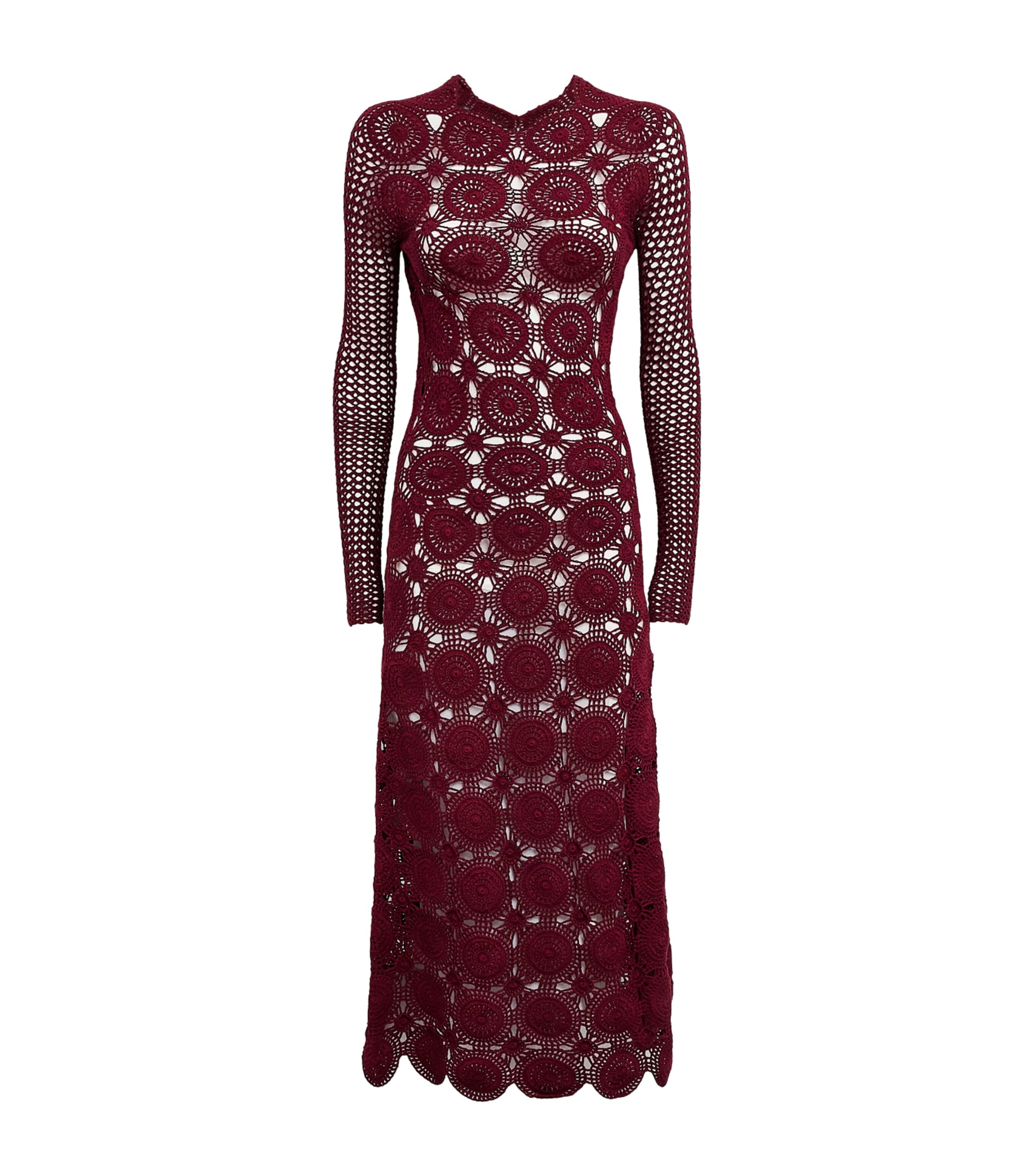 ESCVDO Womens Crochet Siula Midi Dress Red Wine
