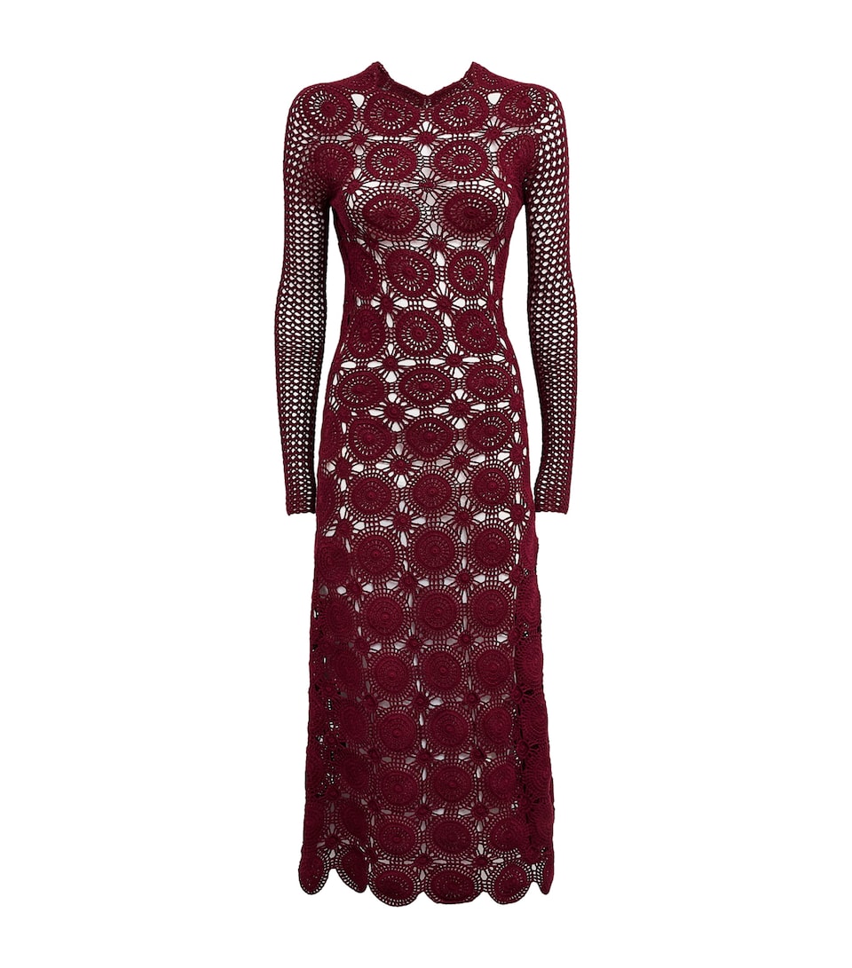 ESCVDO Womens Crochet Siula Midi Dress Red Wine