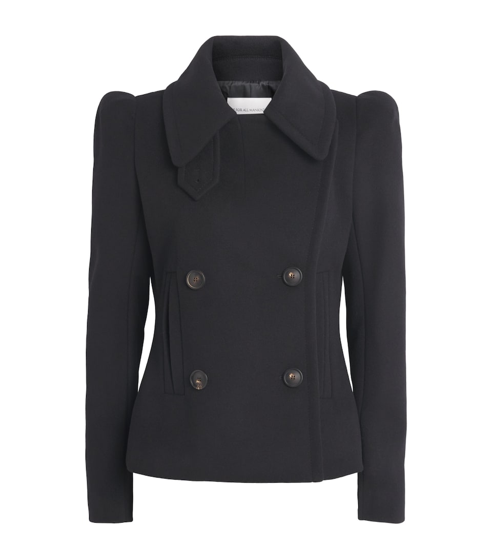 7 For All Mankind Womens Wool-Blend Double-Breasted Fitted Blazer Black
