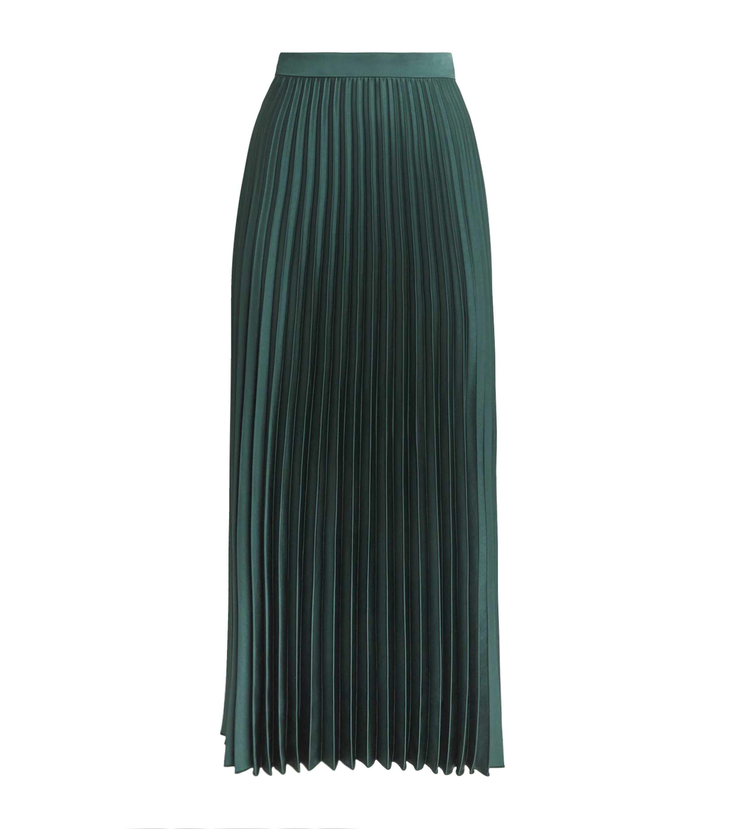 Weekend Max Mara Womens Satin Pleated Skirt Dark Green