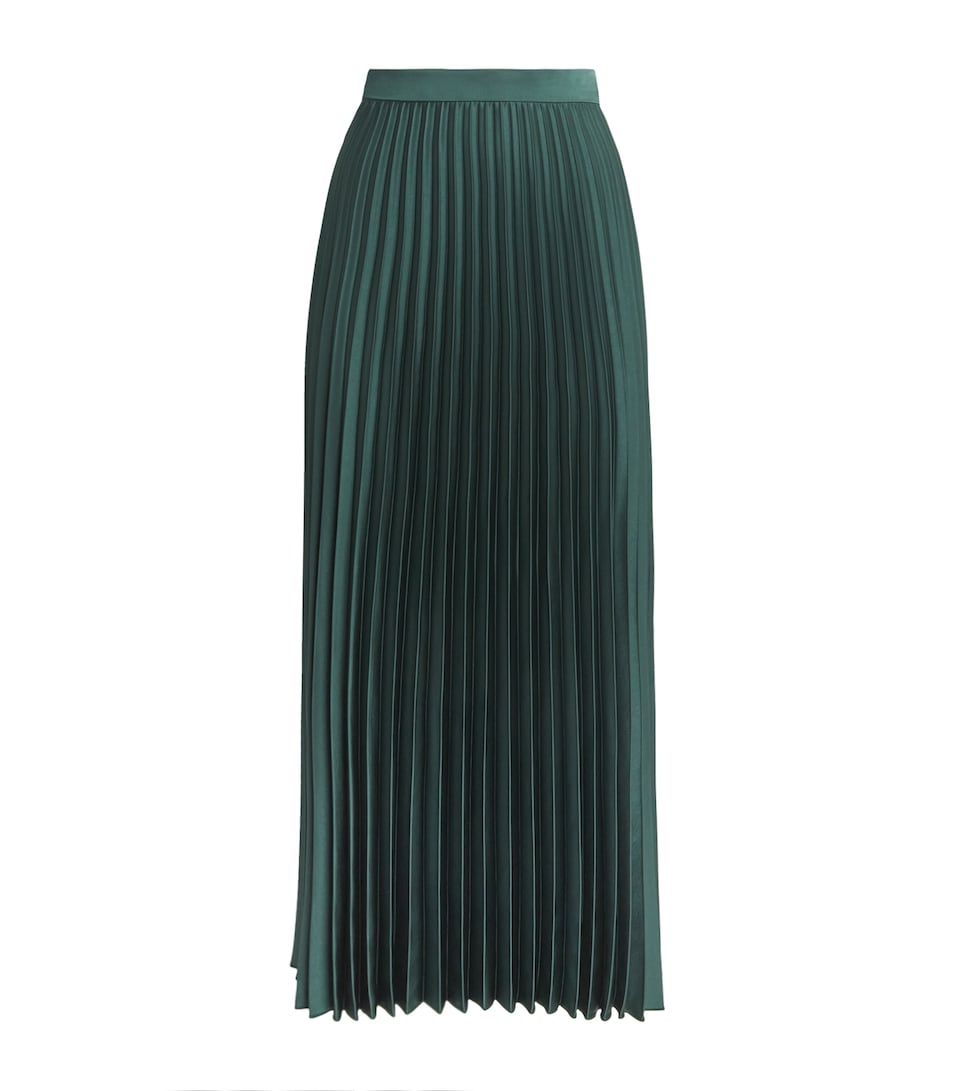 Weekend Max Mara Womens Satin Pleated Skirt Dark Green