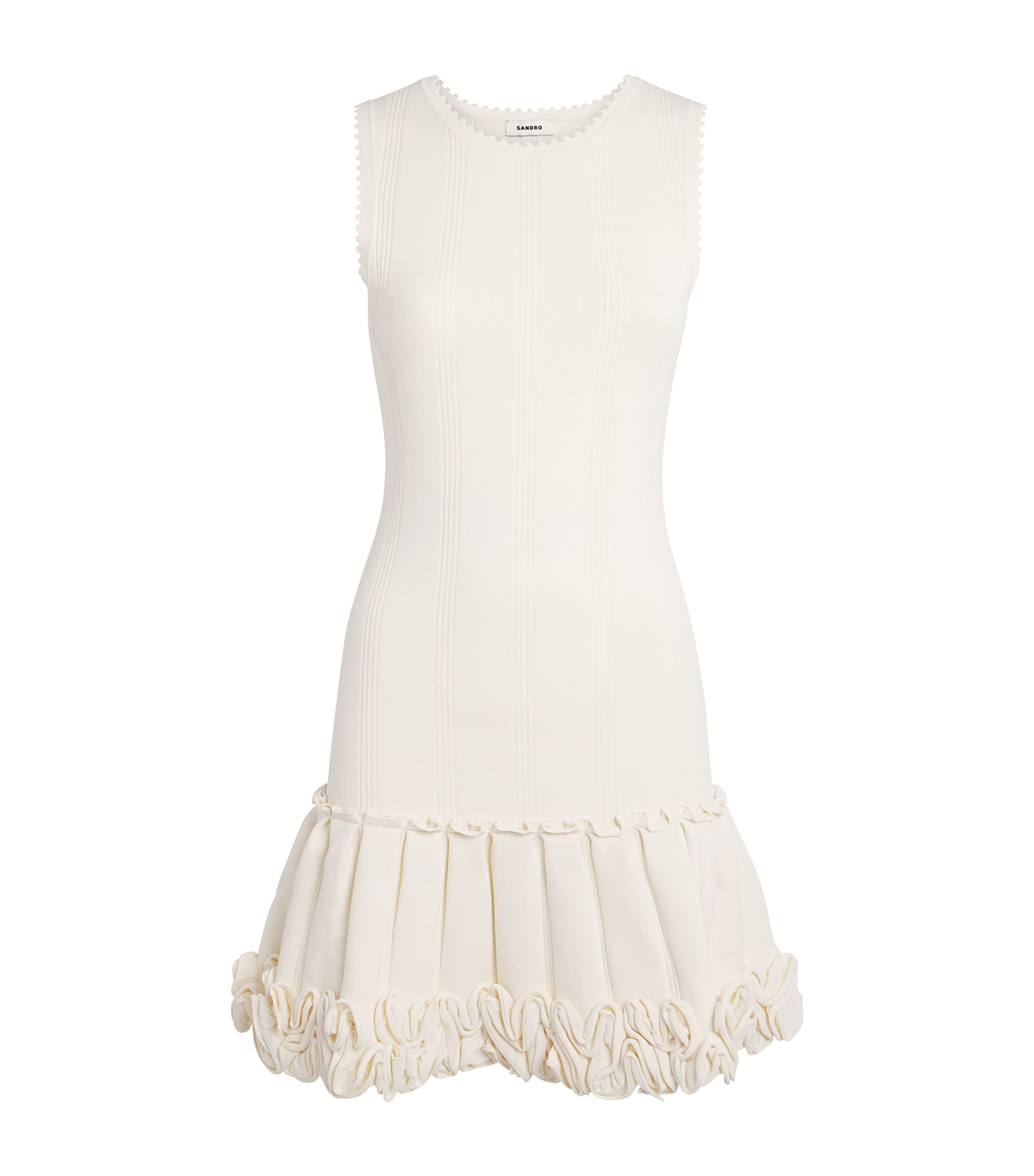 Sandro Paris Womens Knitted Floral-Detail Mini Dress Ecru