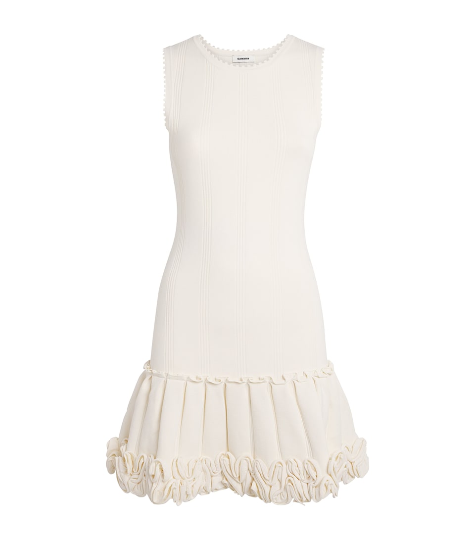 Sandro Paris Womens Knitted Floral-Detail Mini Dress Ecru