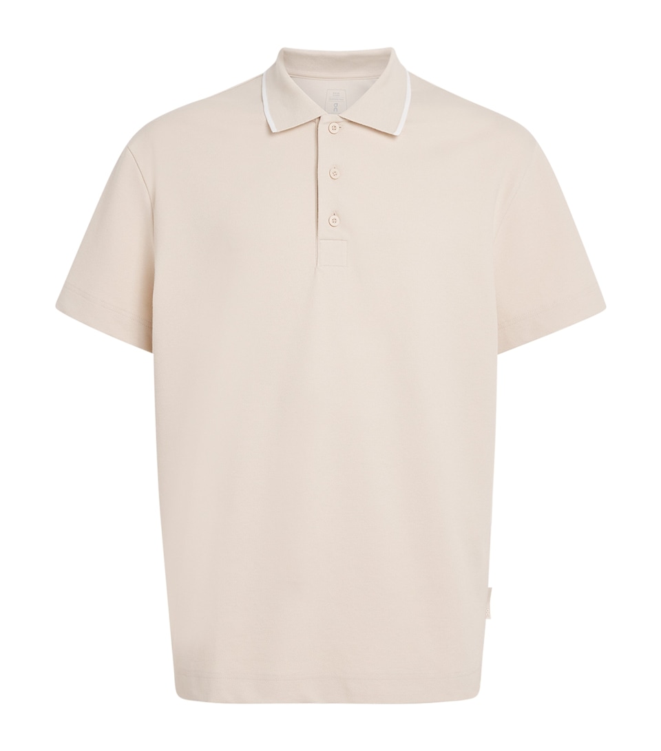 On Mens Cotton Pique Polo Shirt Sand | White