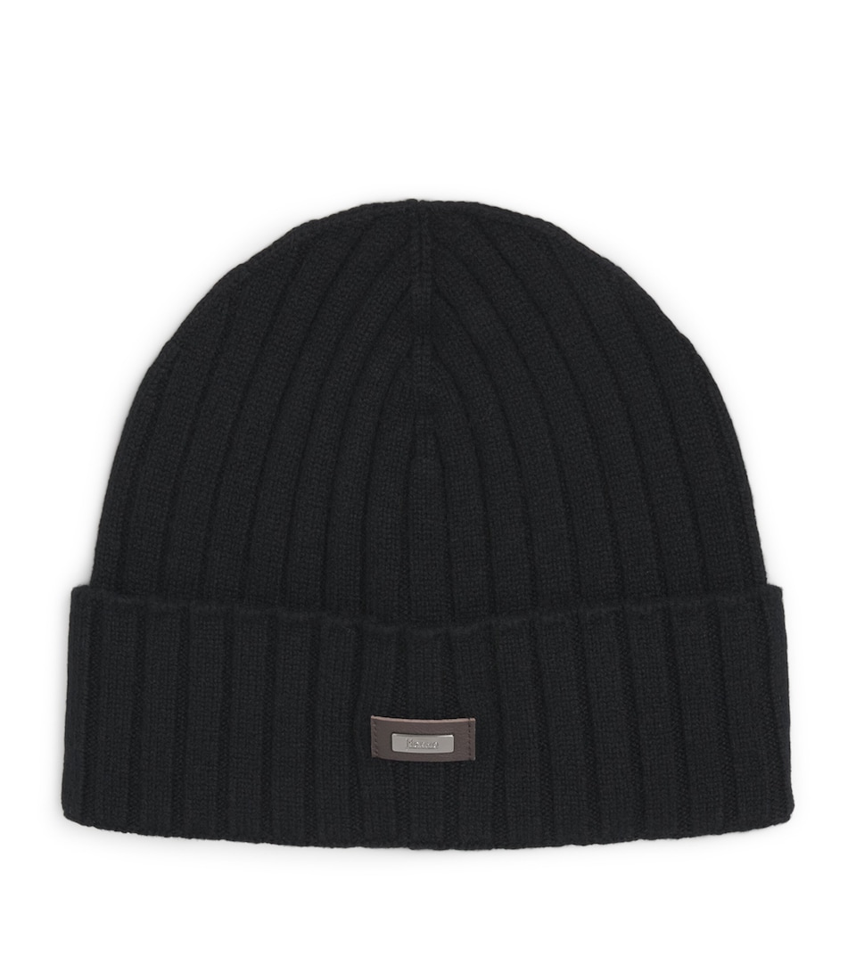 Herno Cashmere Logo Patch Beanie Nero