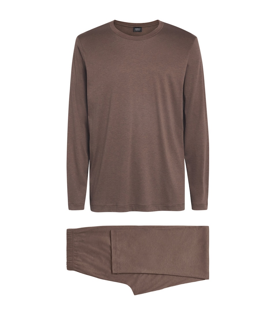 Zimmerli Mens Sea Island Cotton Pyjama Bottoms Brown Melange