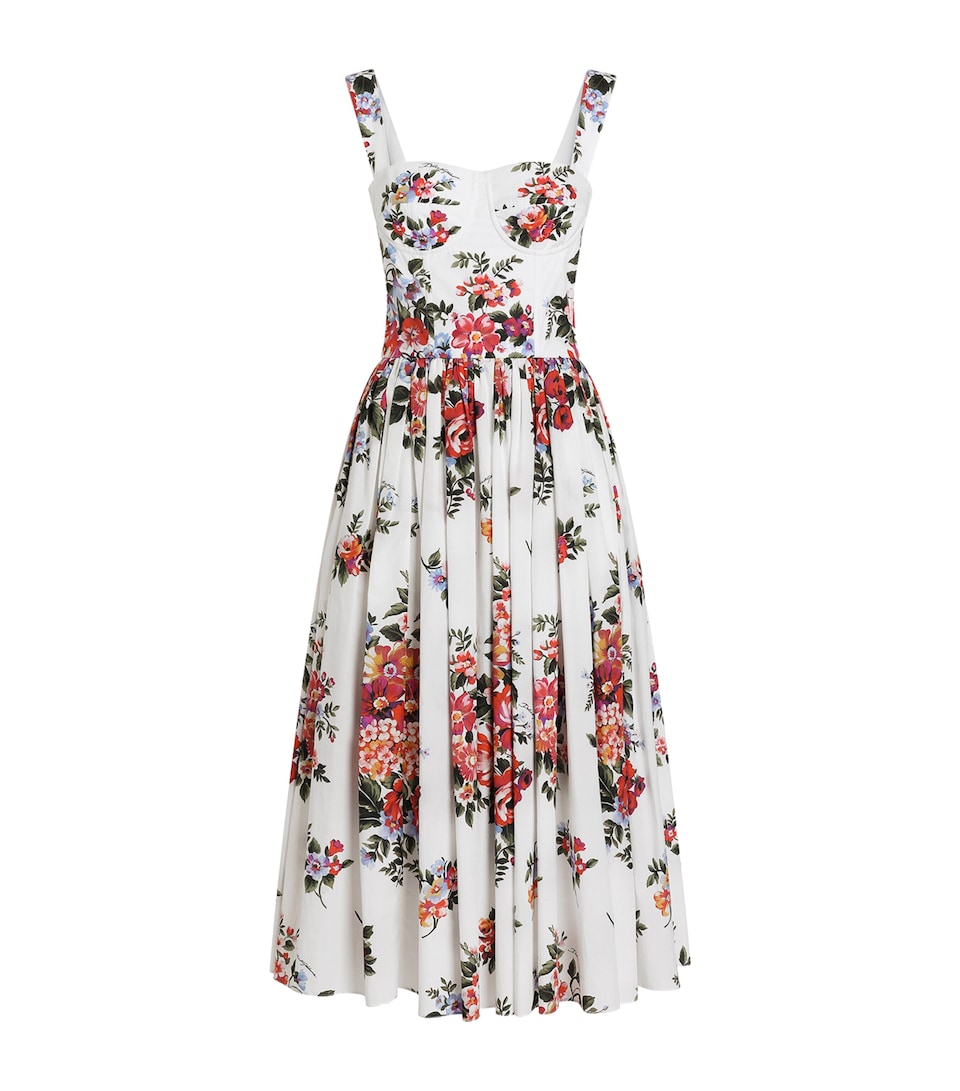 Dolce&Gabbana Womens Cotton Floral Print Midi Dress Mazz