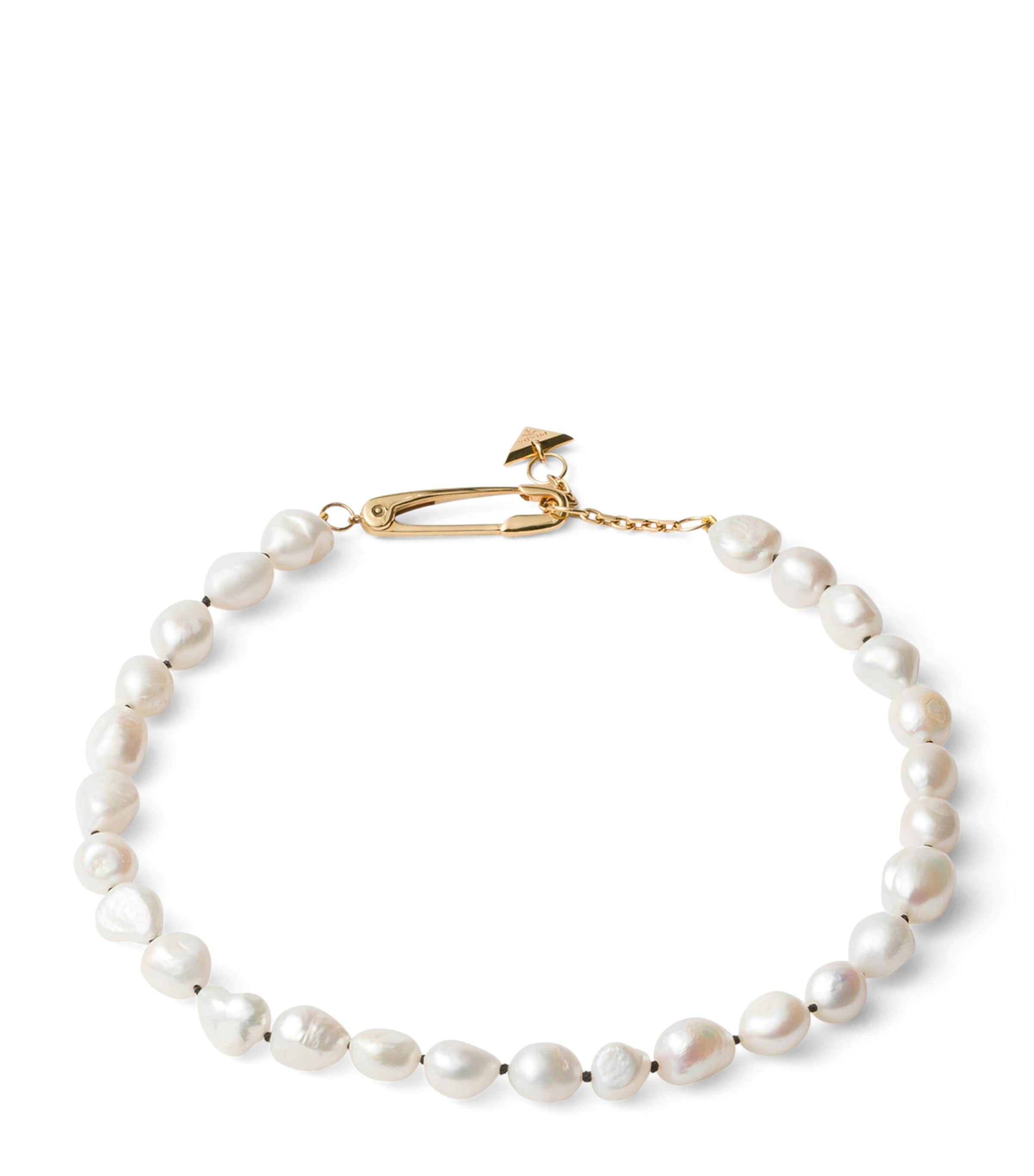 Prada Pearl Safety Pin Necklace Gold/silver