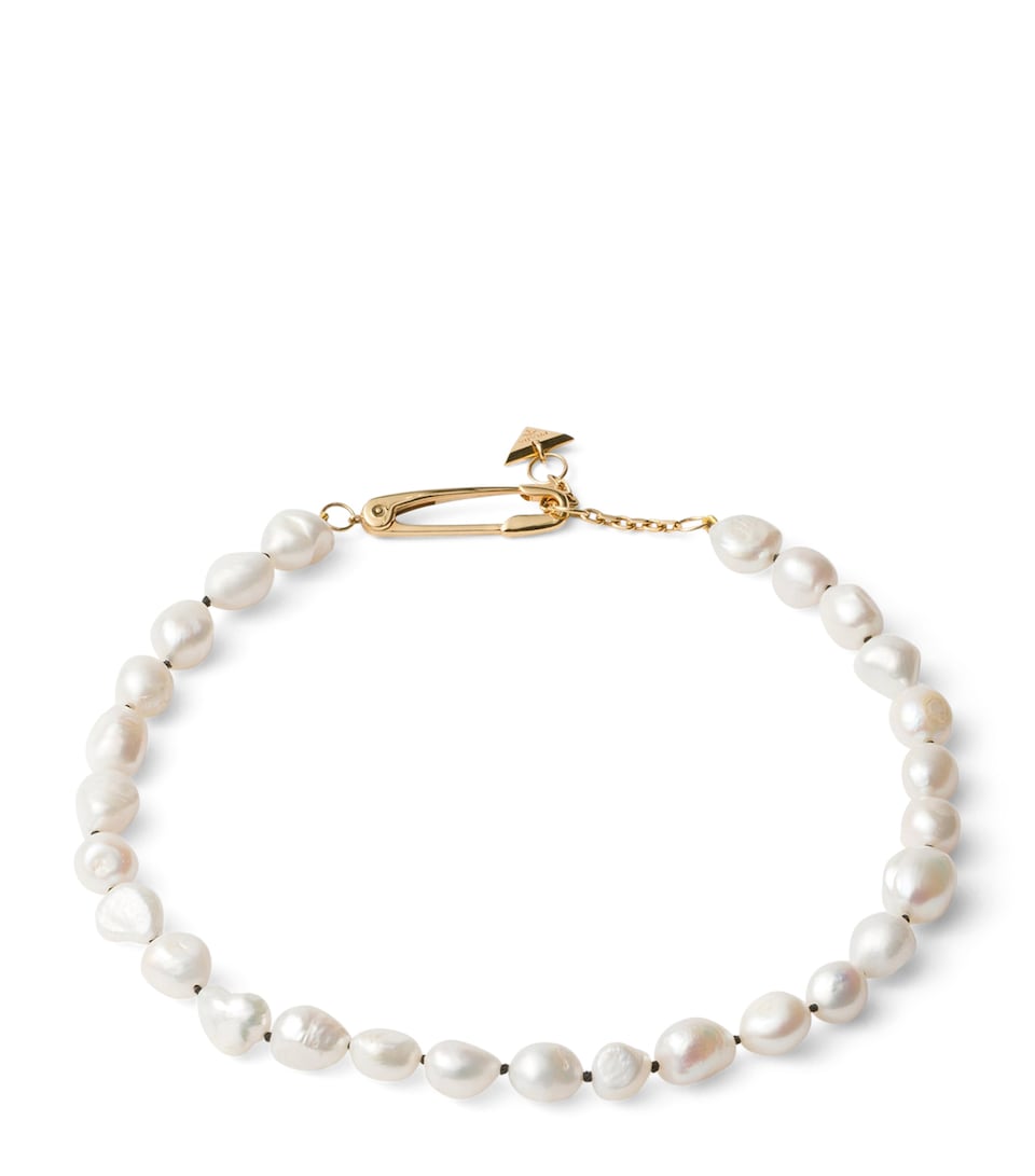 Prada Pearl Safety Pin Necklace Gold/silver