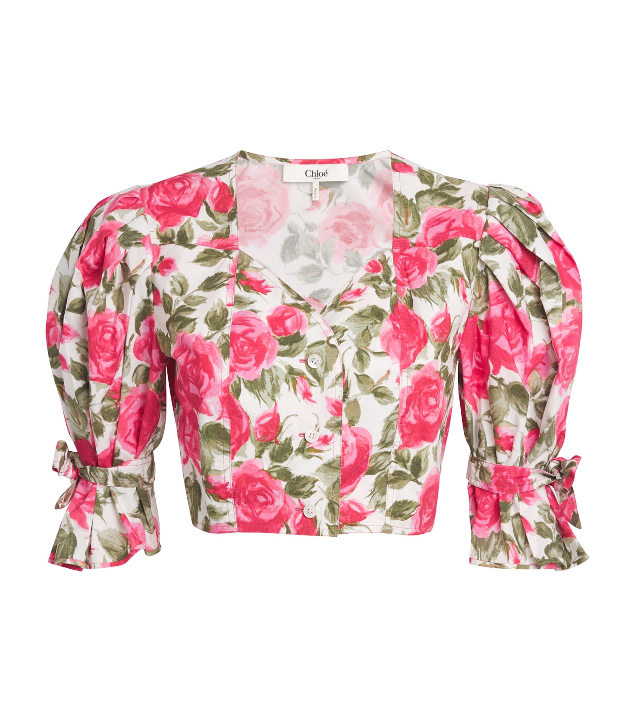 Chloé Womens Cotton Cropped Floral Top White Pink