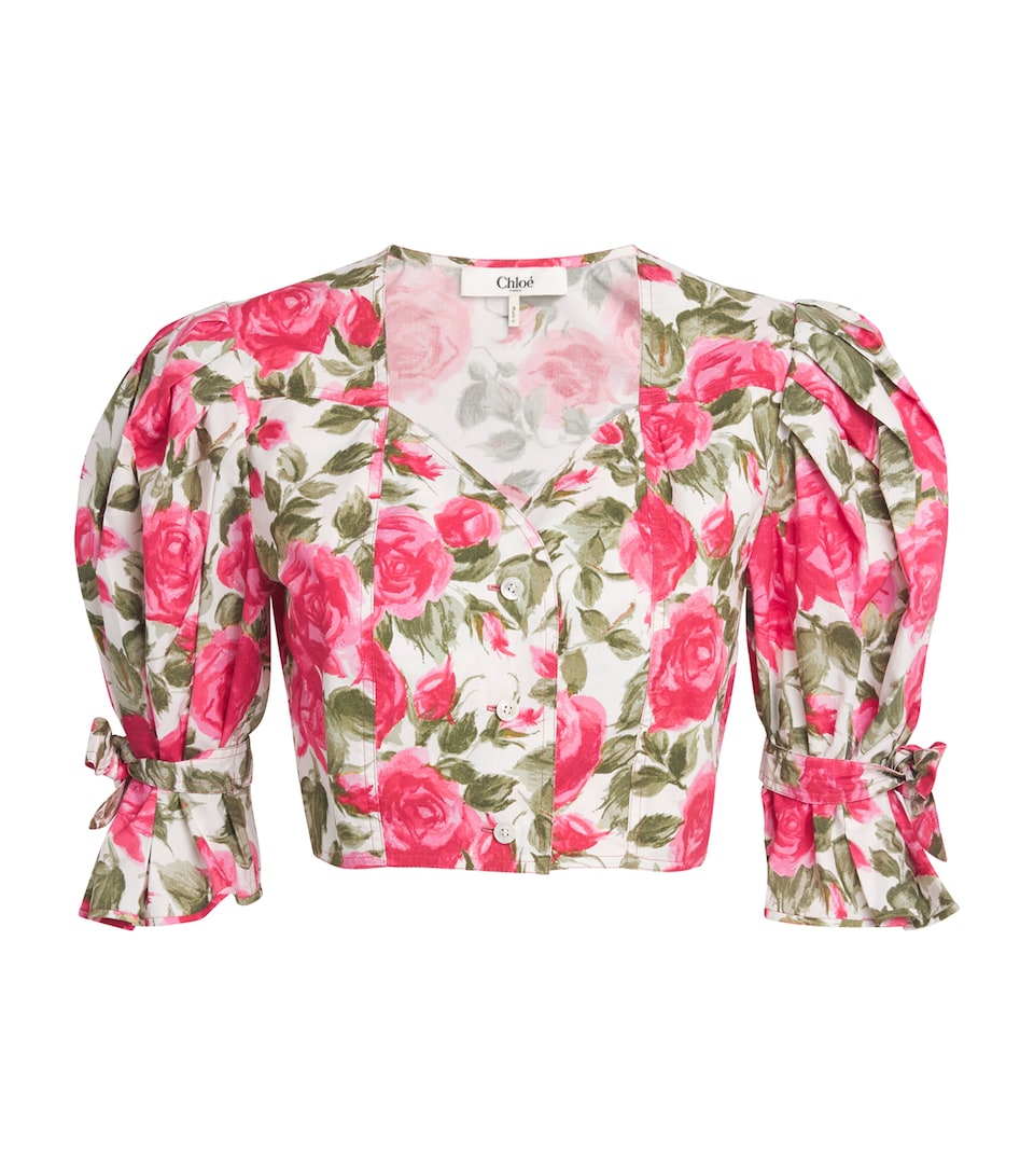 Chloé Womens Cotton Cropped Floral Top White Pink