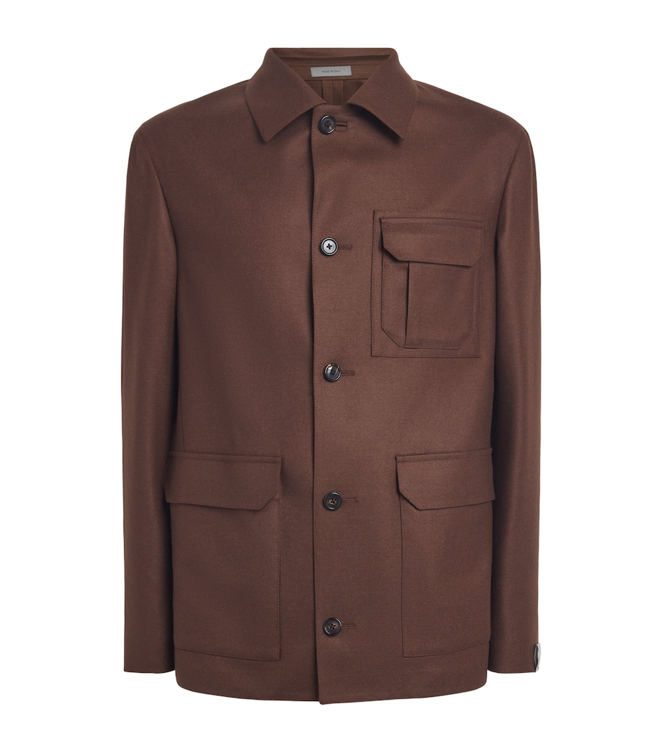 Corneliani Mens Wool-Cashmere Overshirt Brick Brown