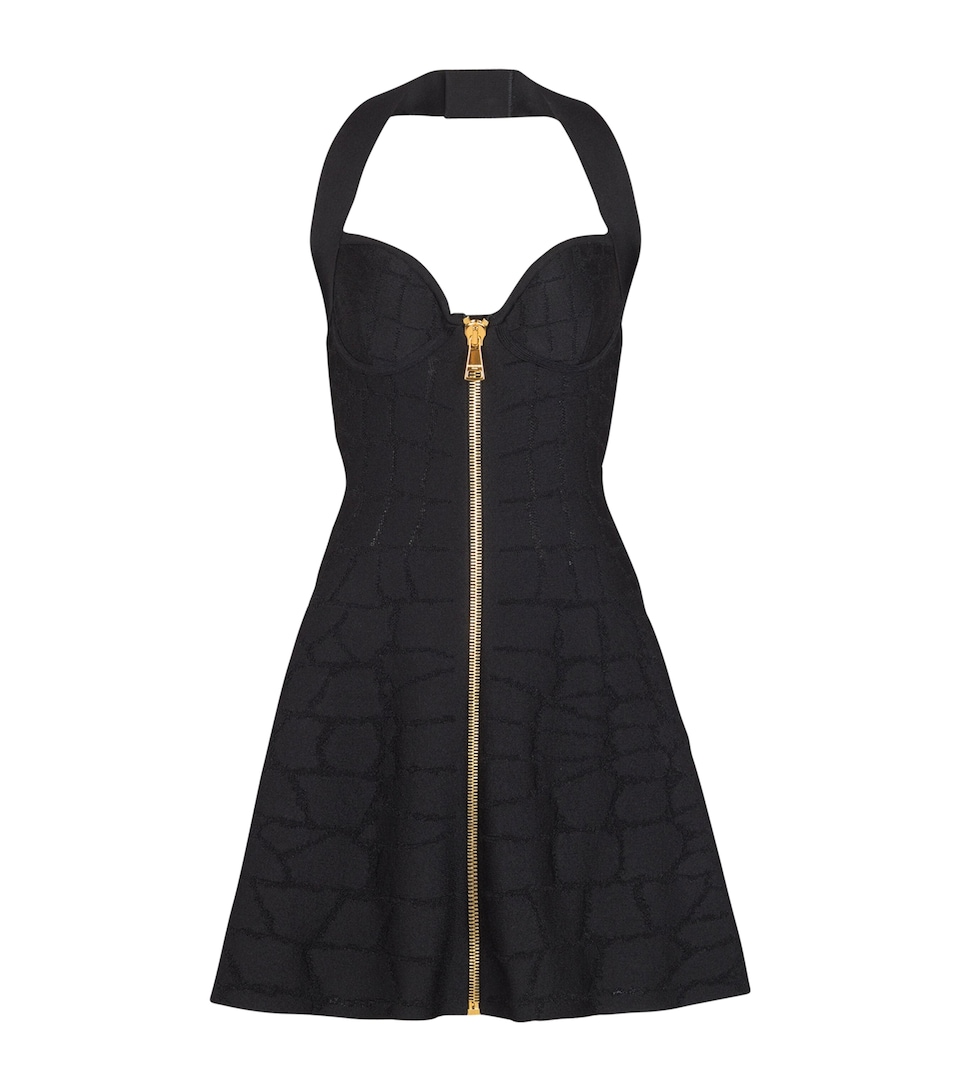 Croc-Effect Halterneck Mini Dress