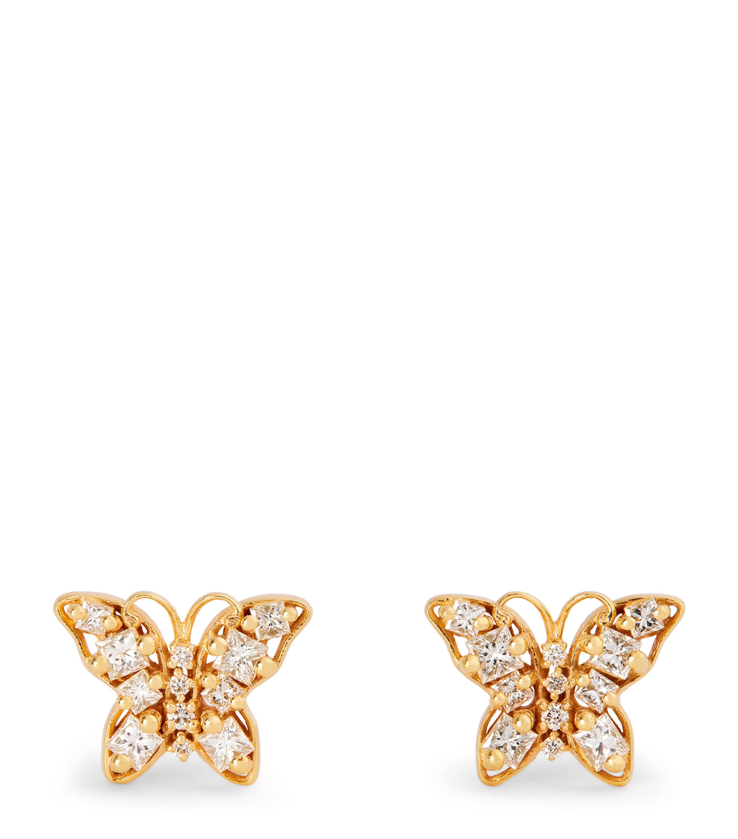 Suzanne Kalan Yellow Gold and Diamond Princess Mini Butterfly Stud Earrings Yg/wd