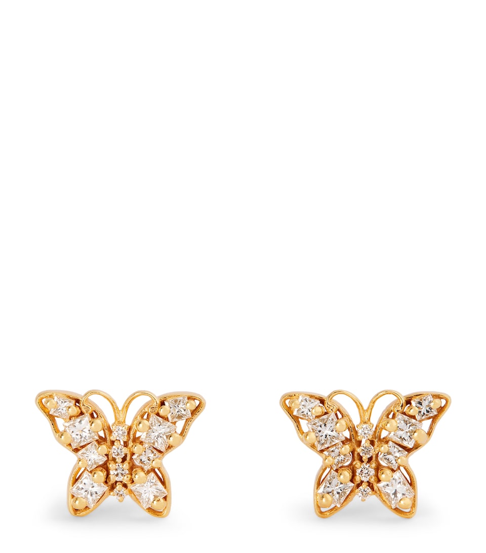 Suzanne Kalan Yellow Gold and Diamond Princess Mini Butterfly Stud Earrings Yg/wd