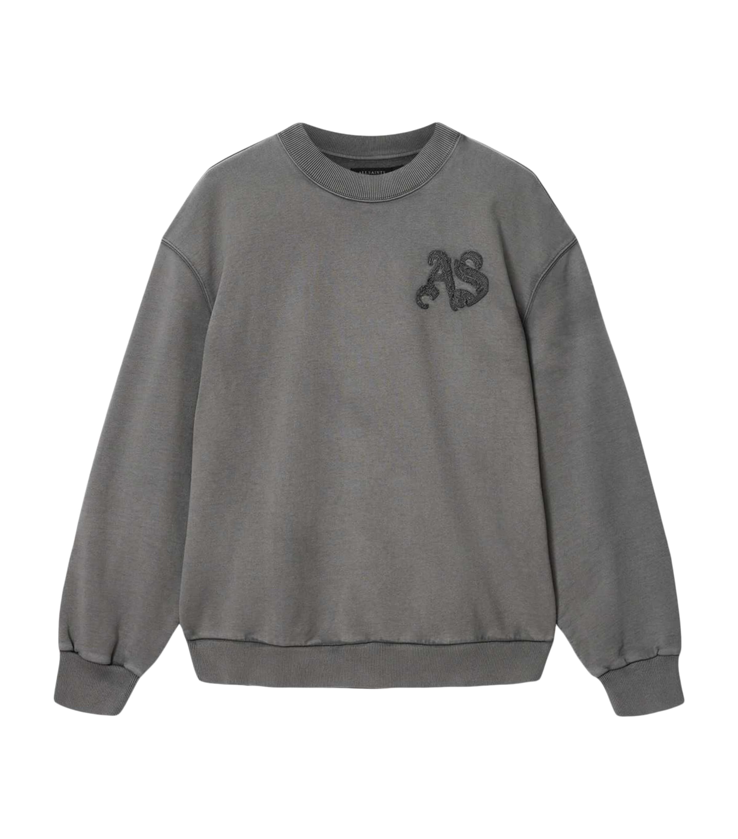 AllSaints Mens Organic Cotton Insignia Sweatshirt Washed Black