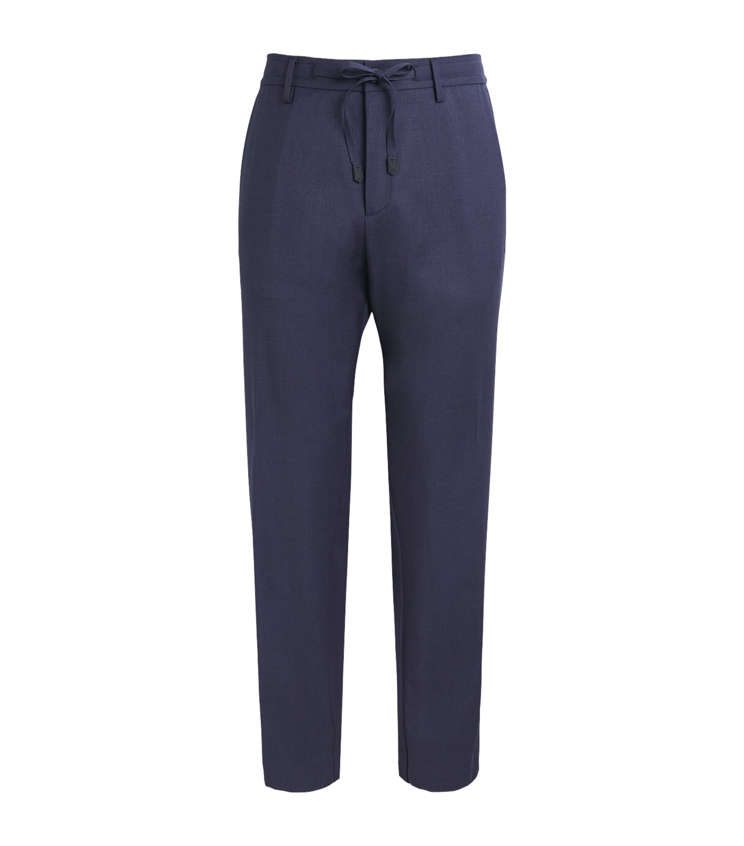 Canali Mens Stretch-Wool Drawstring Straight Trousers Navy
