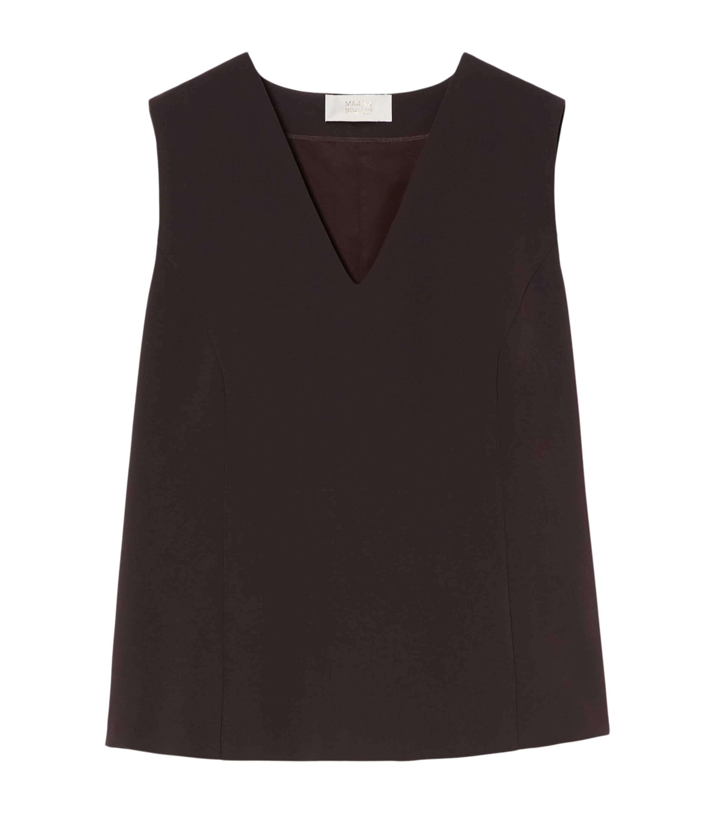 Marina Rinaldi Womens Sleeveless V-Neck Blouse Brown