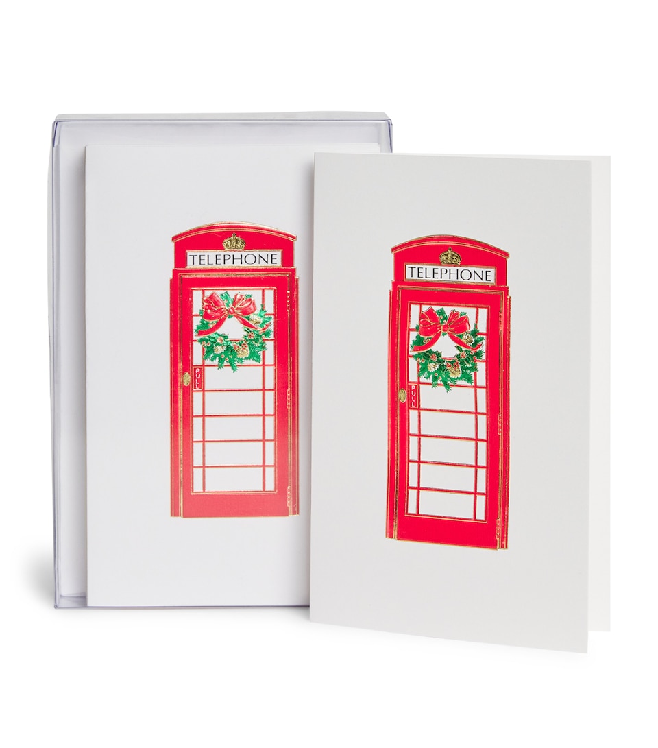 Mini London Phone Booth With Wreath Christmas Cards (Set of 8)