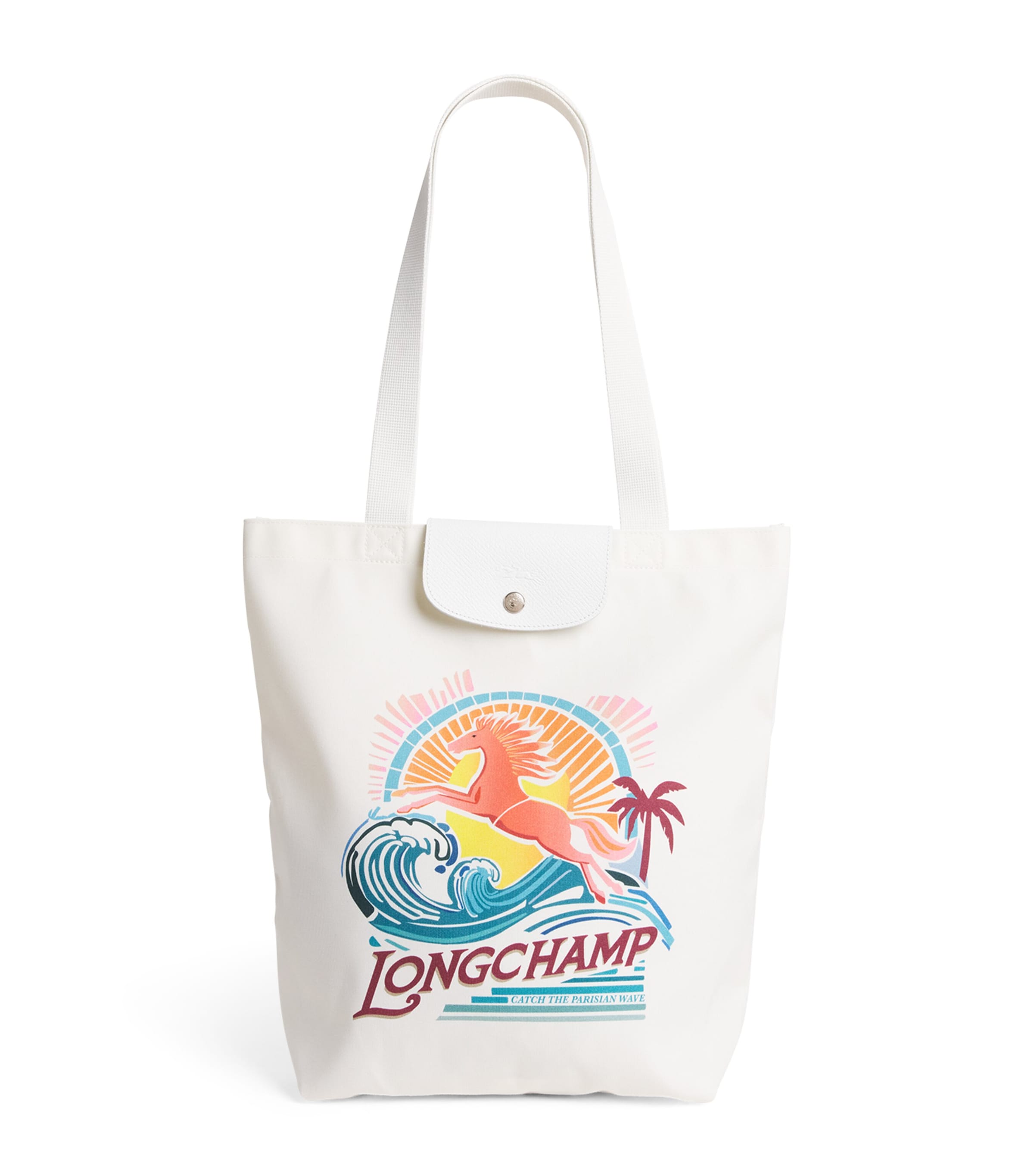Longchamp Medium Canvas Le Pliage Collection Tote Bag Rainbow