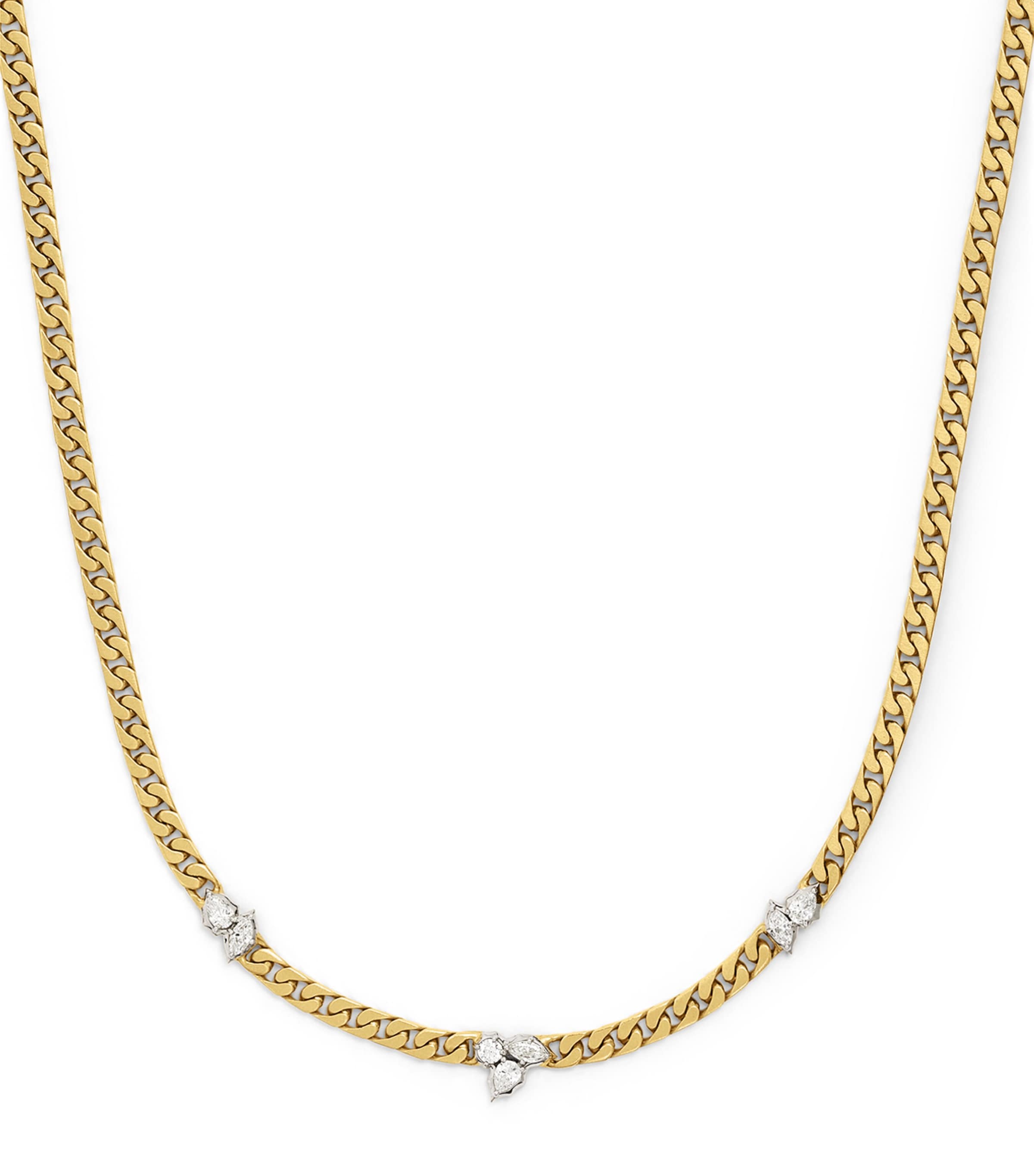 Jade Trau Yellow Gold and Diamond Posey Station Necklace Yellow Gold