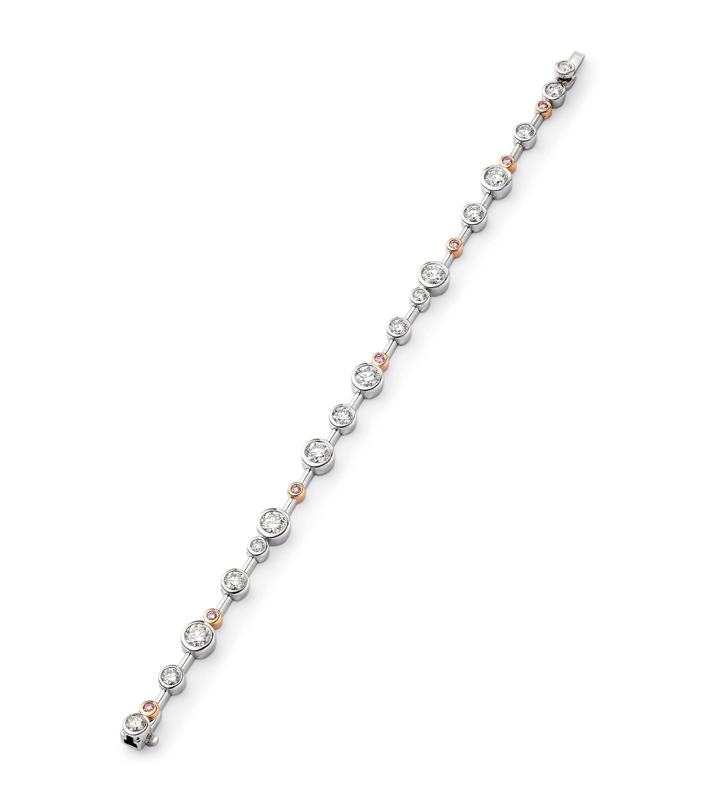 Boodles Platinum, Rose Gold, White Diamond and Pink Diamond Raindance Bracelet Platinum