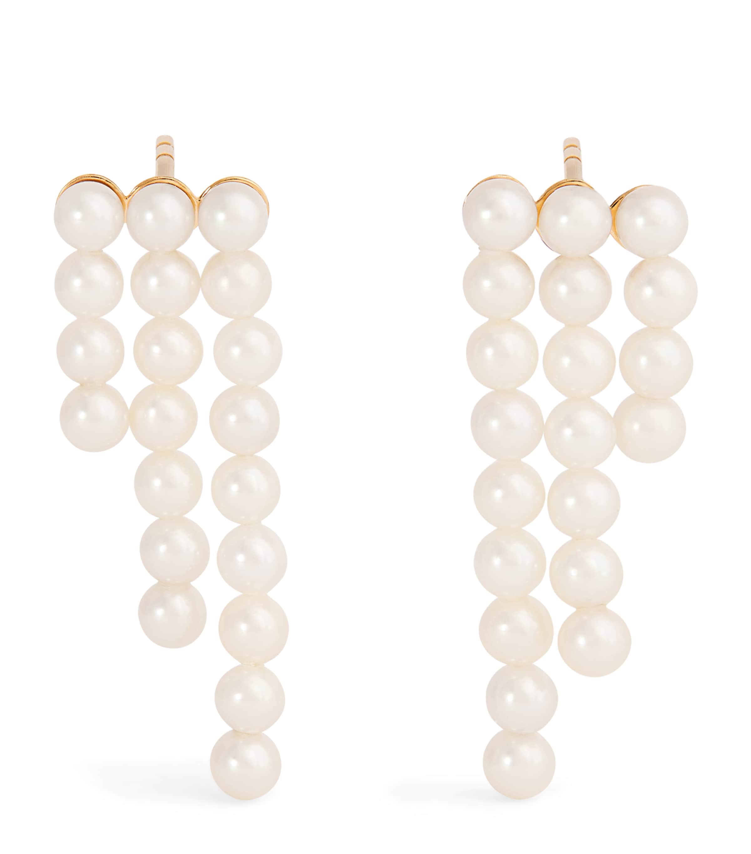 Yellow Gold and Pearl La Valse Trois Temps Drop Earrings